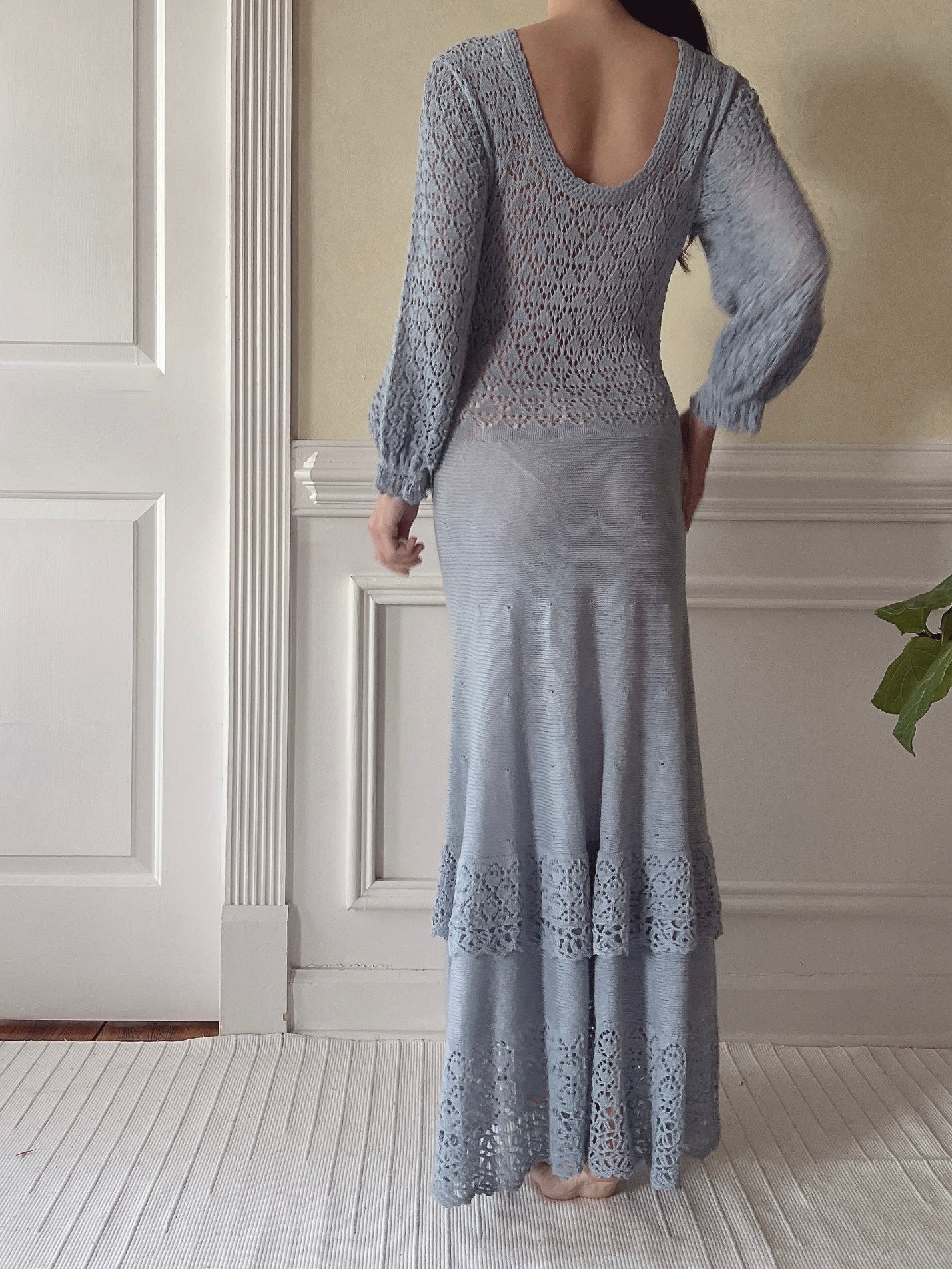 Vintage Blue Crochet Dress - S/M