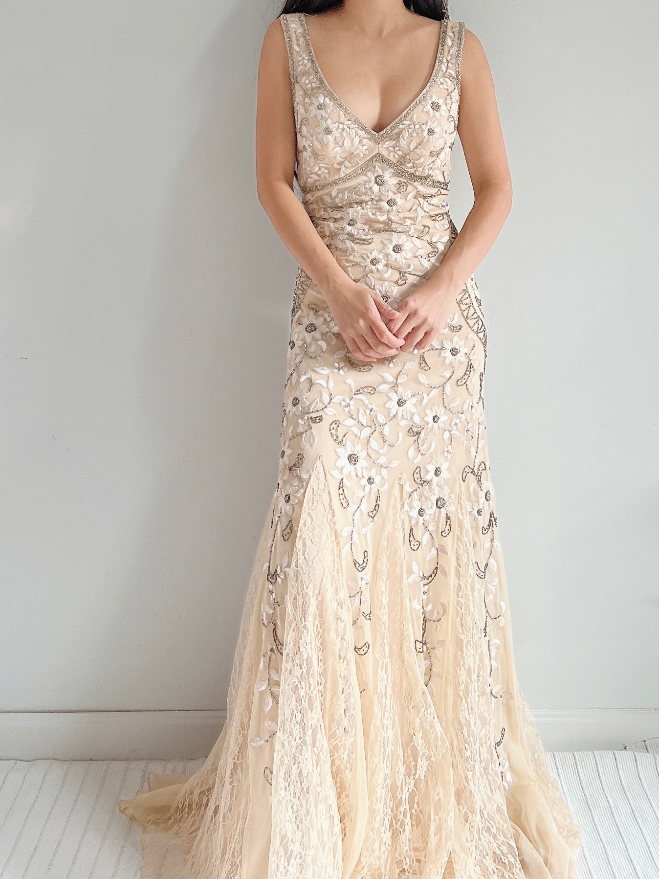 Vintage Embroidered Lace Gown - M
