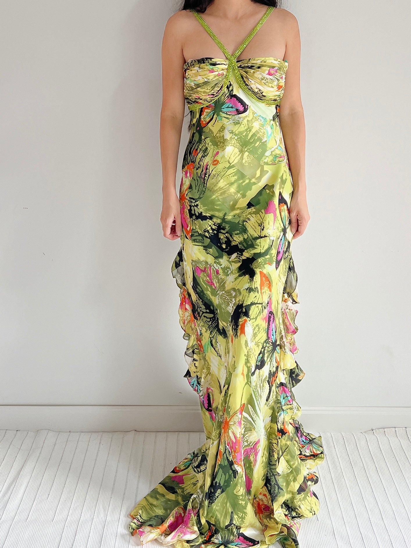 Y2K Silk Halter Butterfly Gown - M