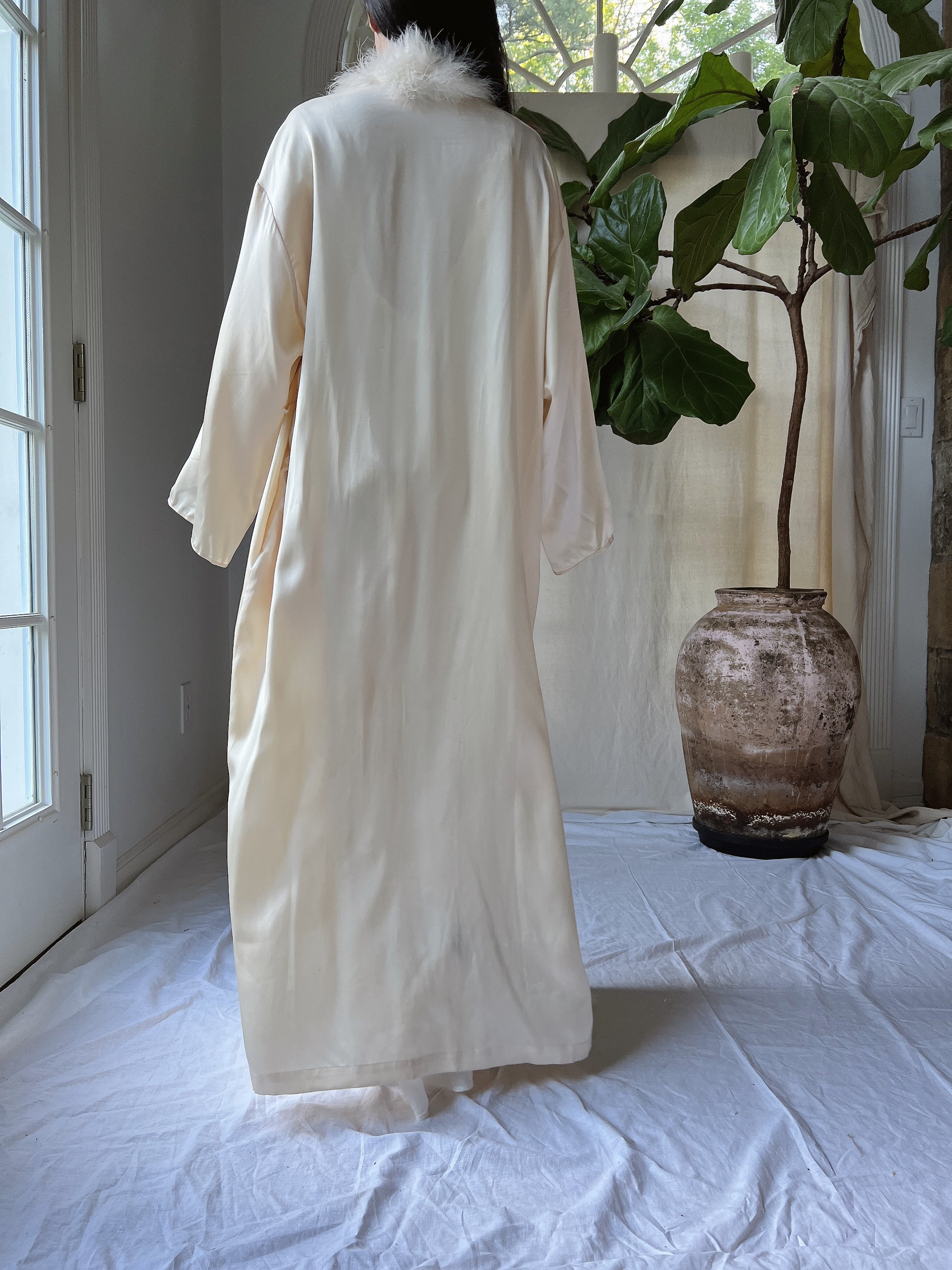 Vintage Silk Feather Collar Robe - OSFM
