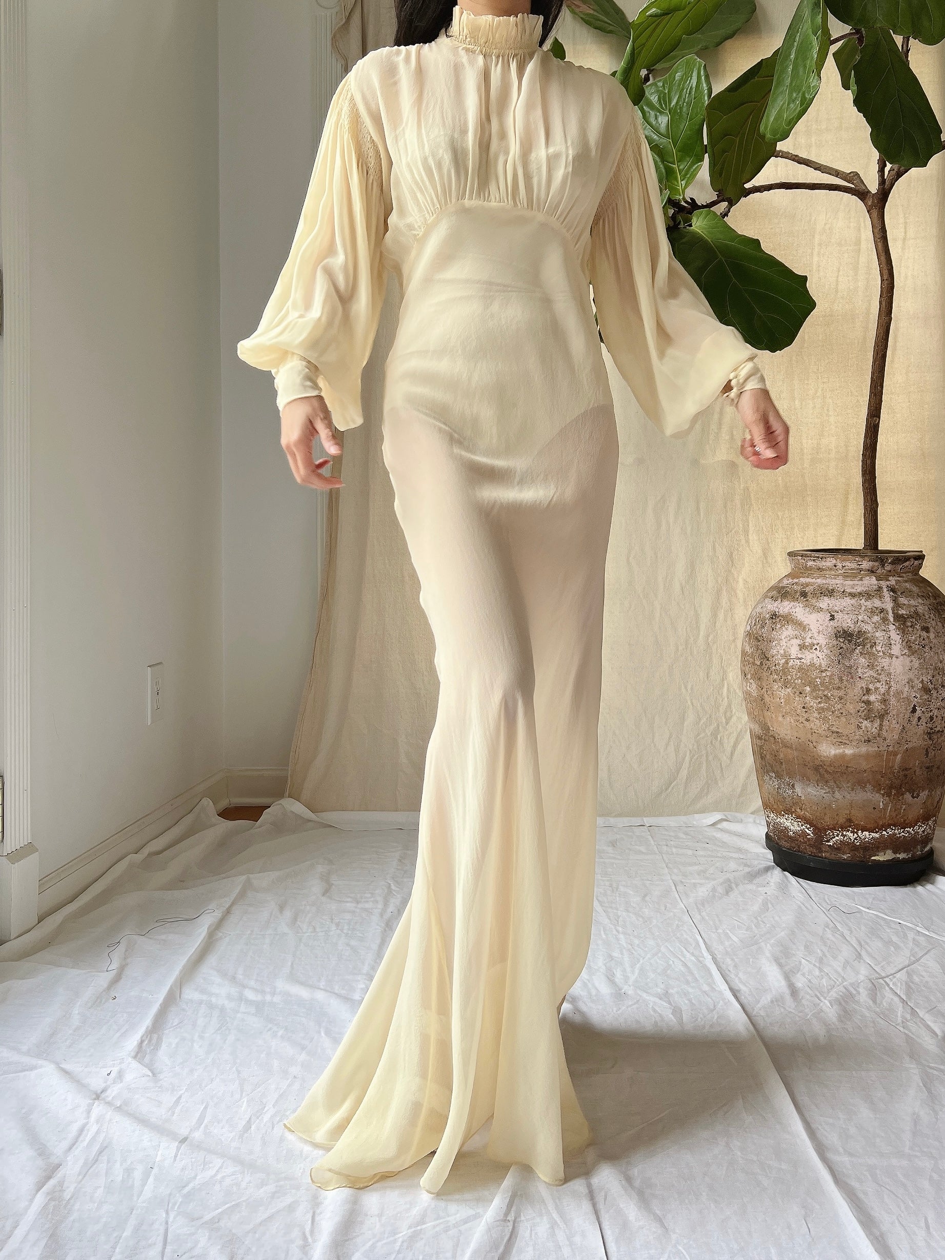 1930s Silk Chiffon Gown - S