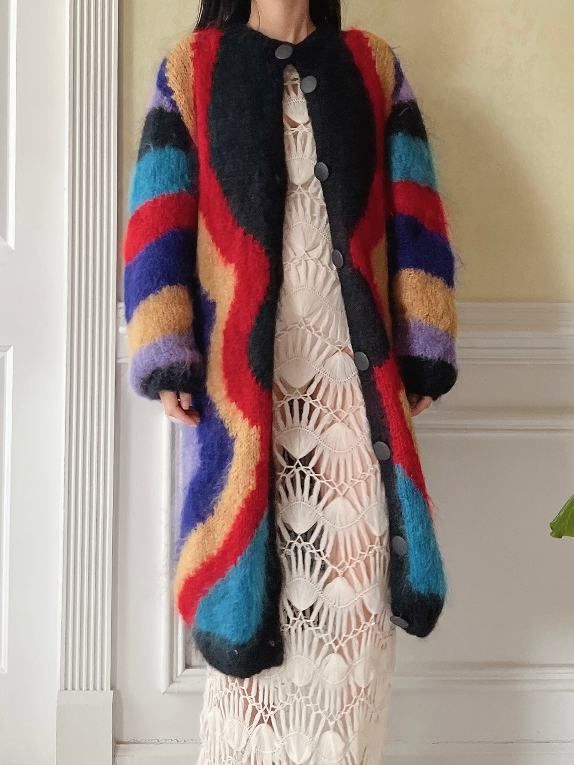 Vintage Mohair Abstract Color Duster - L