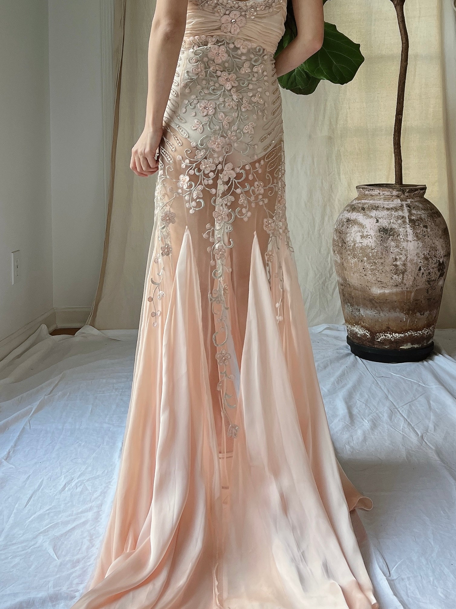 Vintage Sheer Embroidered Dress - M/L