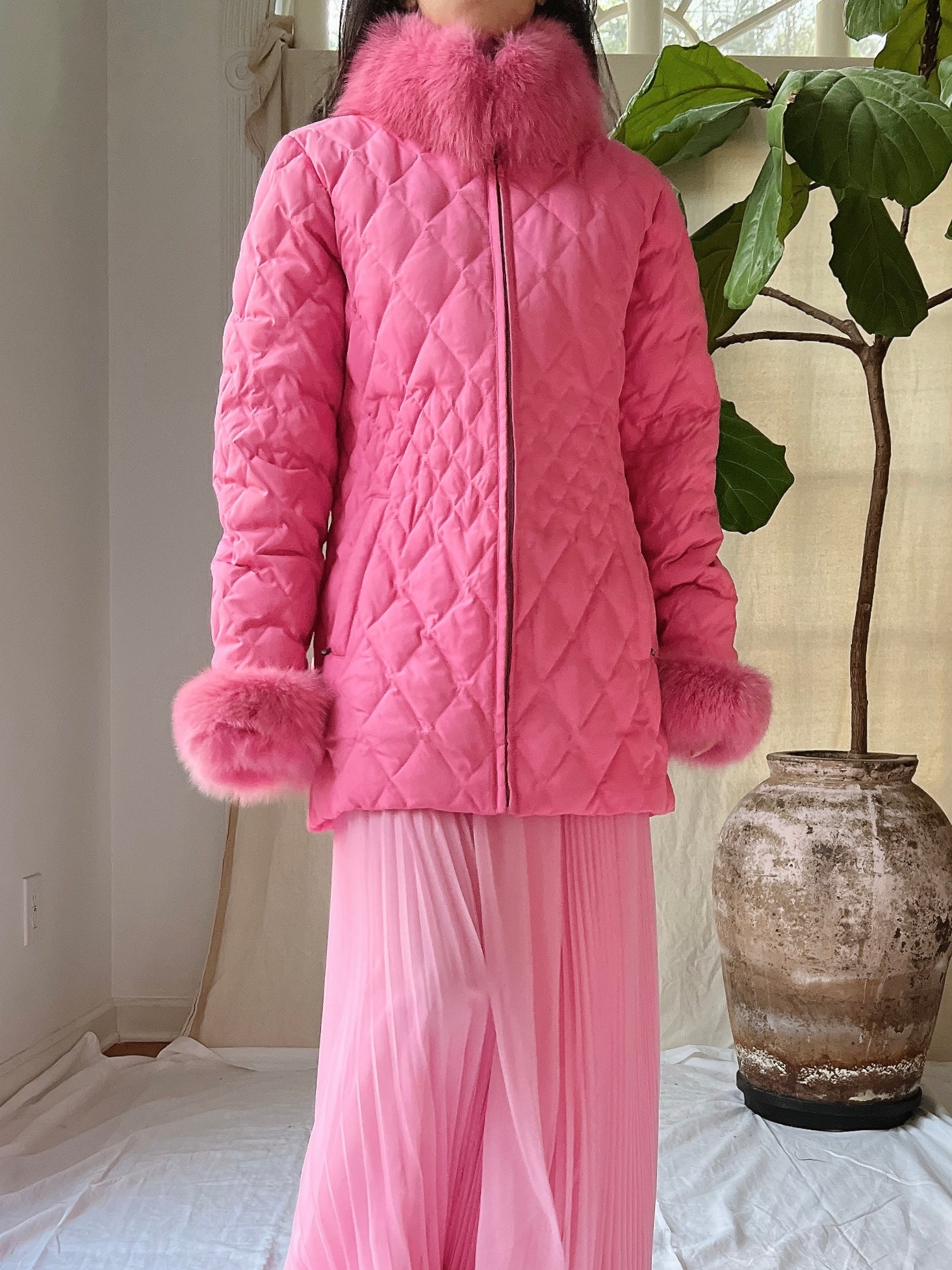Vintage Hot Pink Quilted Jacket - S/M