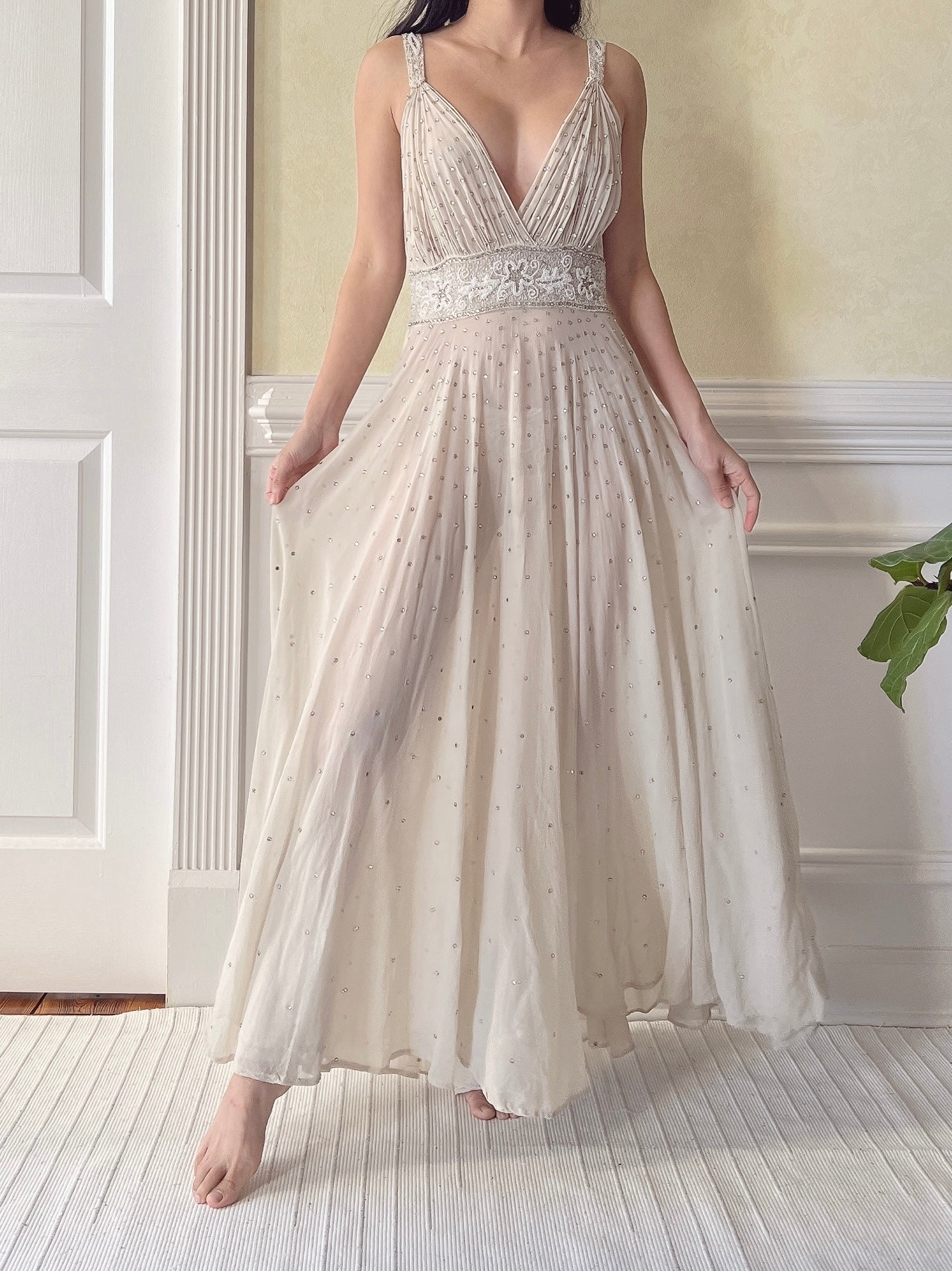 1930s Silk Crystal Embellished Dress - S