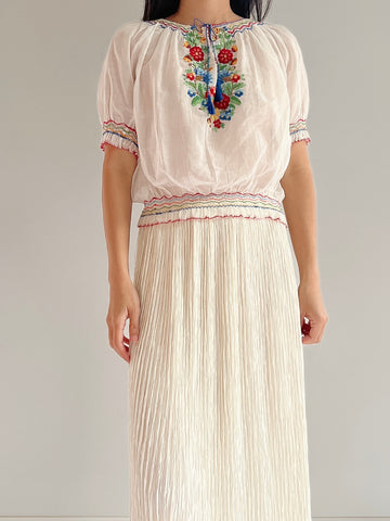 Antique Hungarian Cotton Blouse - S