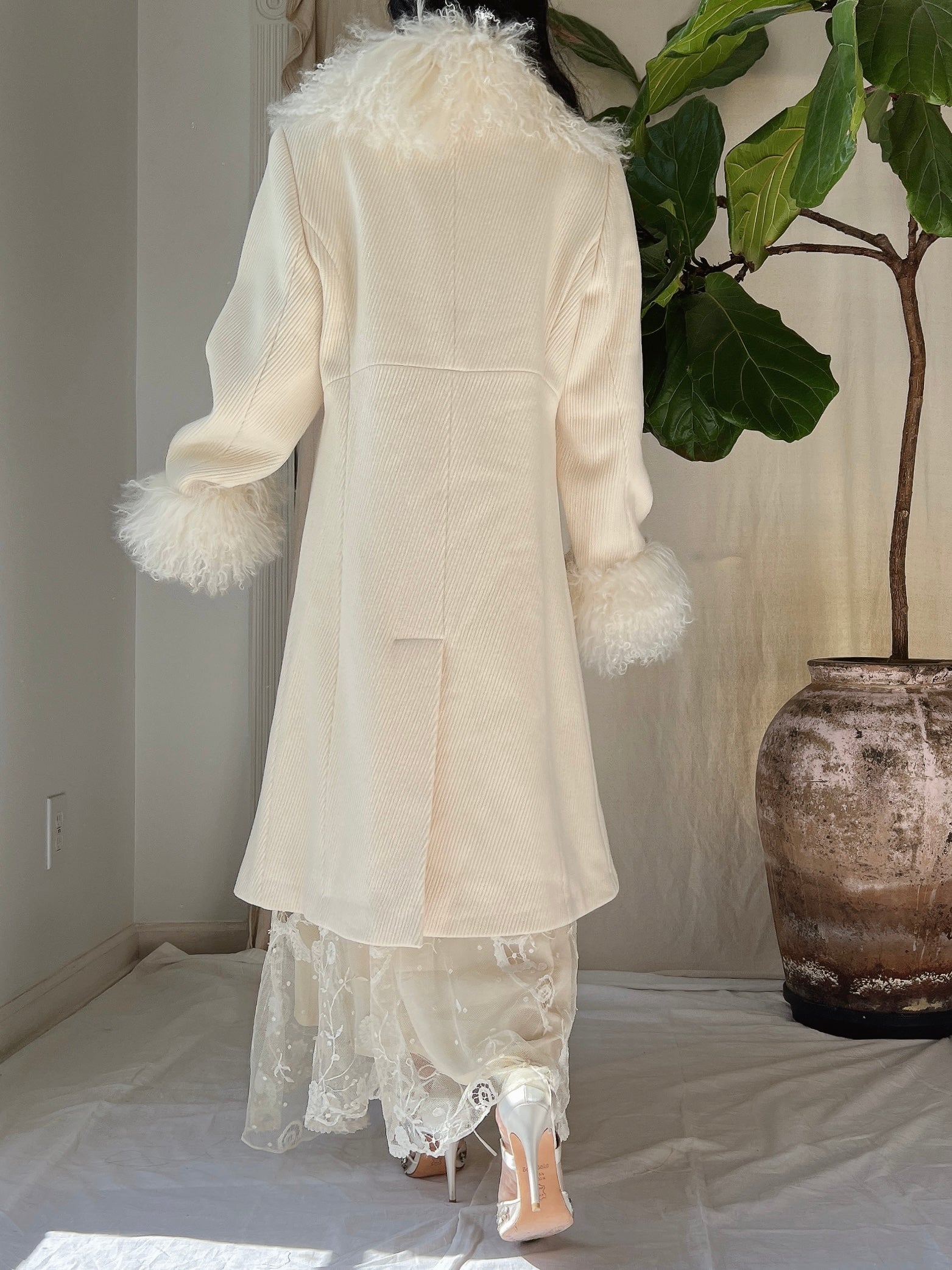 Vintage Ivory Sheared Mongolian Coat - M