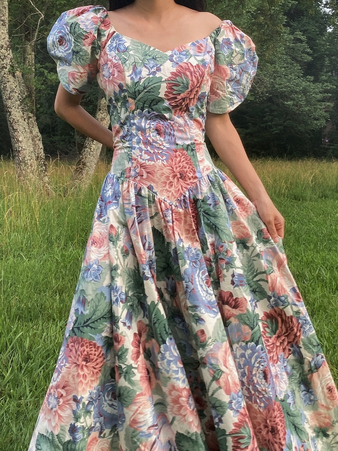 1980s Floral Cotton Dress - S/M