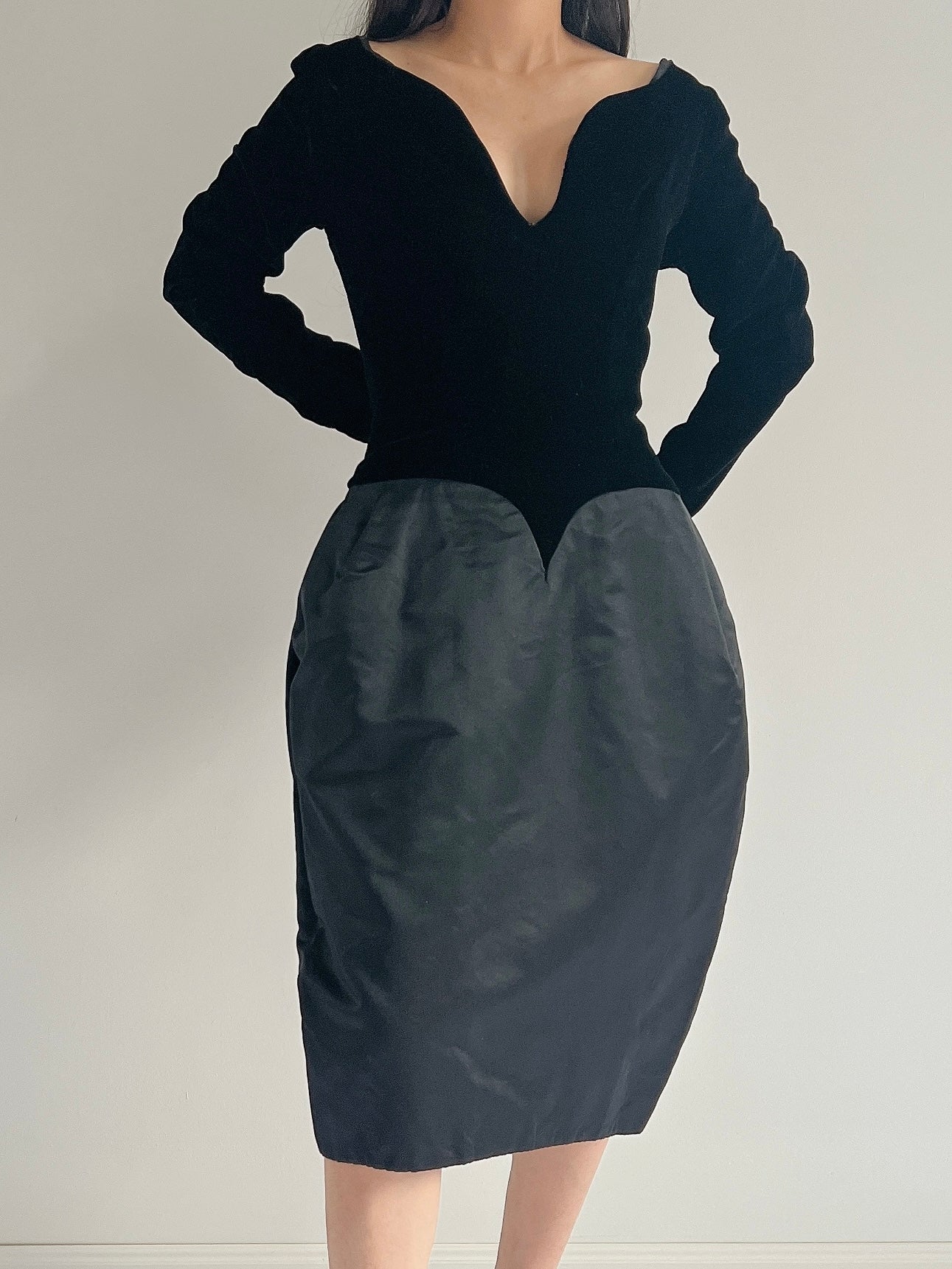 Vintage Victor Costa Velvet and Silk Satin Dress - S