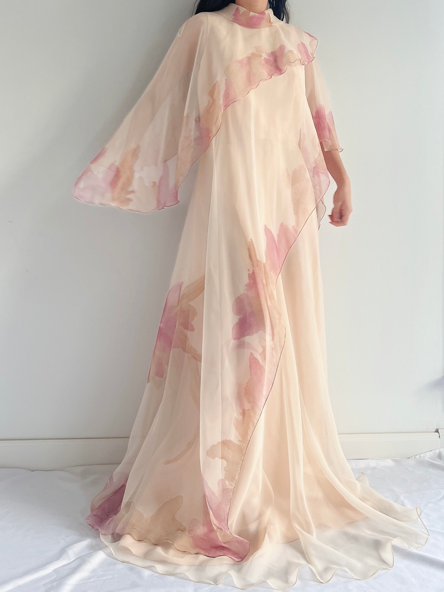 Vintage Chiffon Watercolor Gown - M