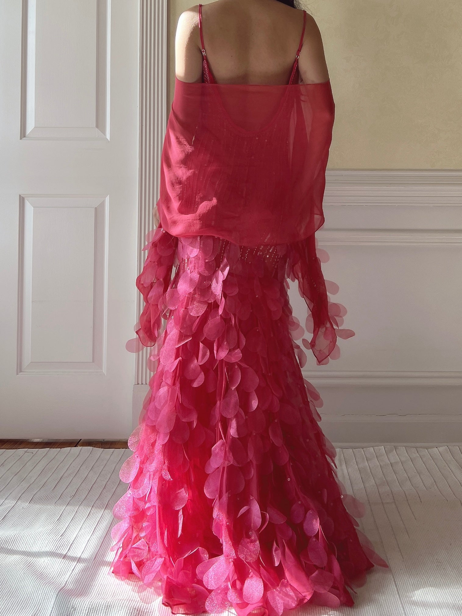 Vintage Hot Pink Silk Petal Gown - XS/S