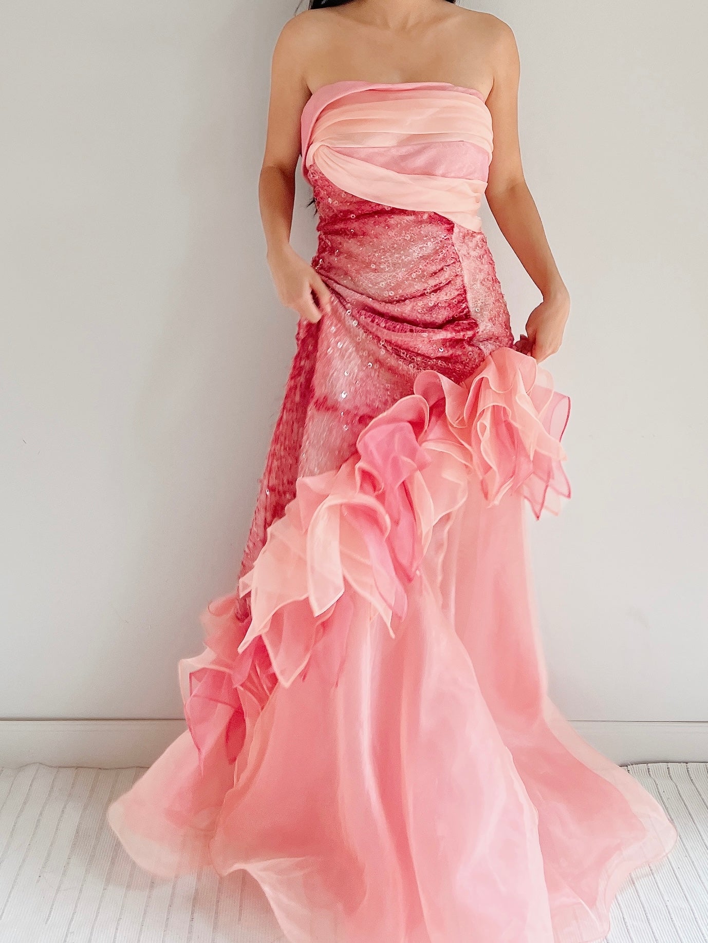 Vintage Organza Dress with Ruffles - M