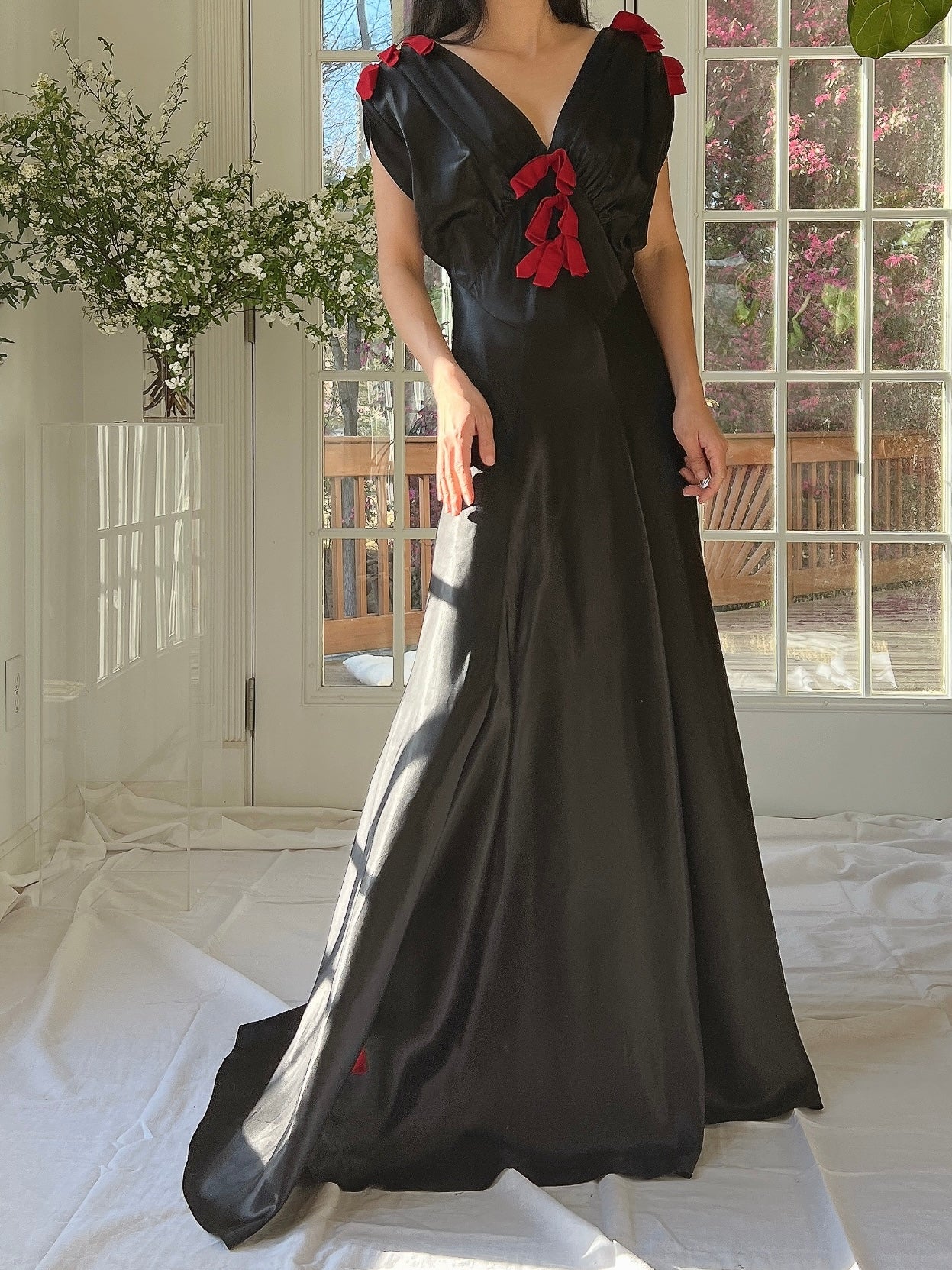1930s Satin Bow Dress - XS