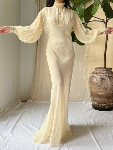 1930s Silk Chiffon Gown - S