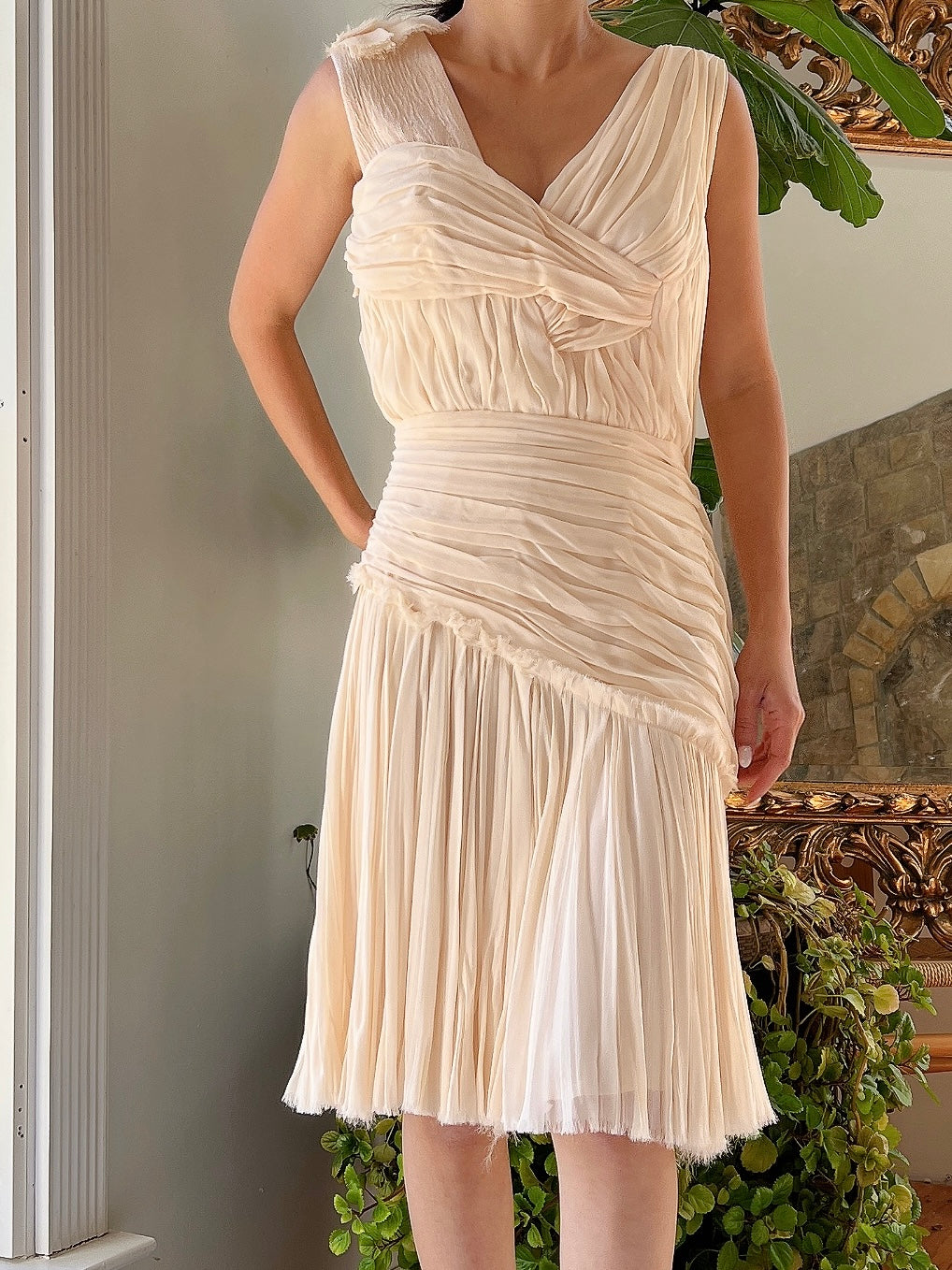 J. Mendel Silk Pleated Dress - M