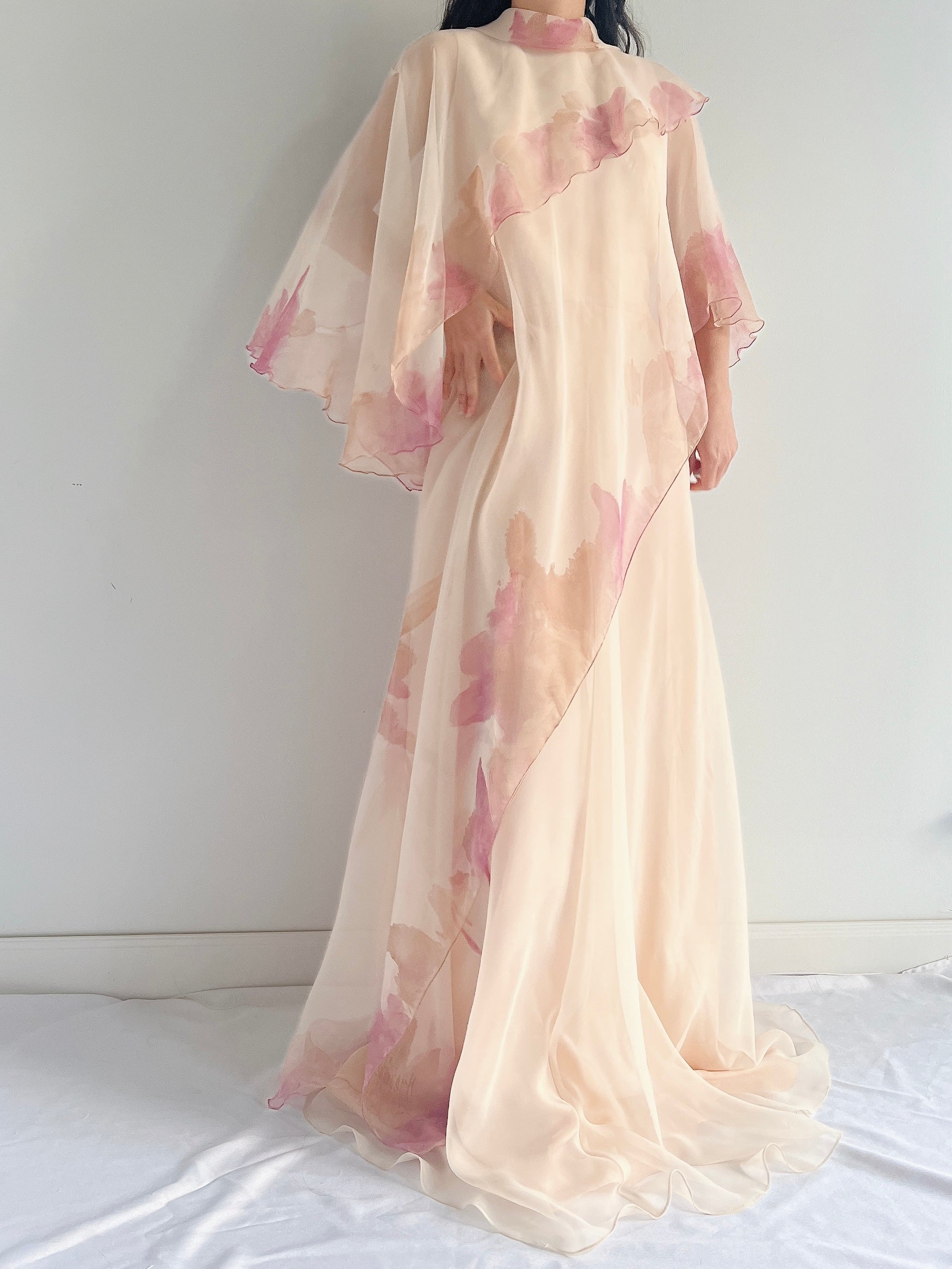 Vintage Chiffon Watercolor Gown - M