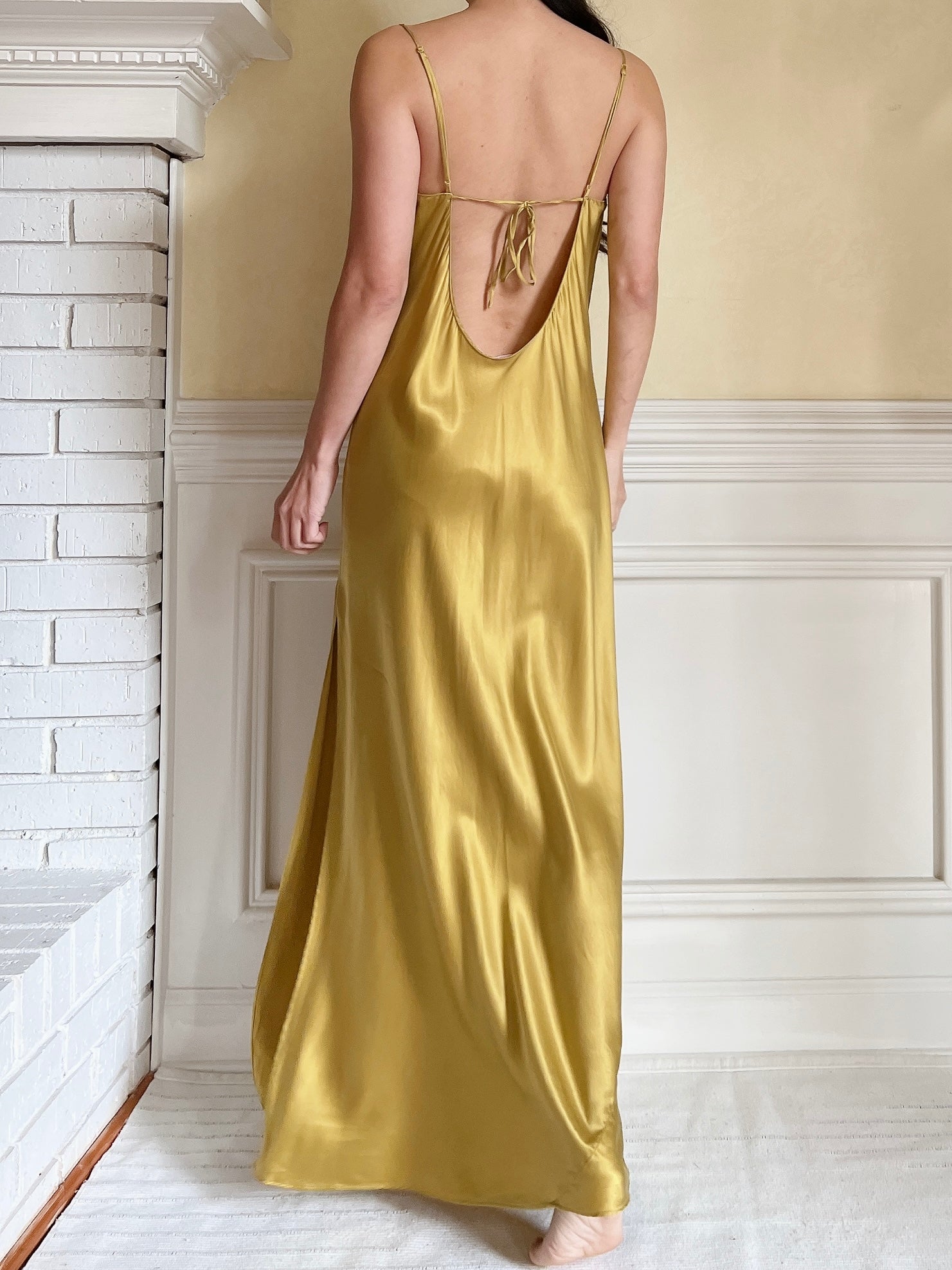 Y2K Mustard Silk Charmeuse Slip Dress  - M/L