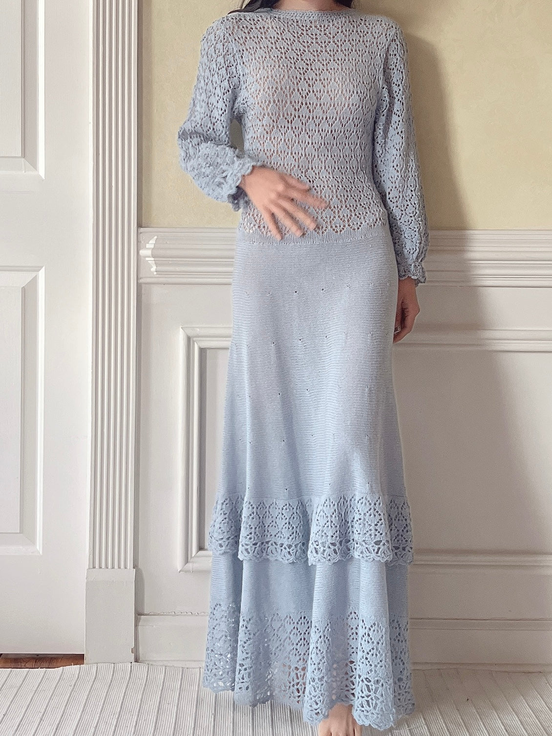 Vintage Blue Crochet Dress - S/M