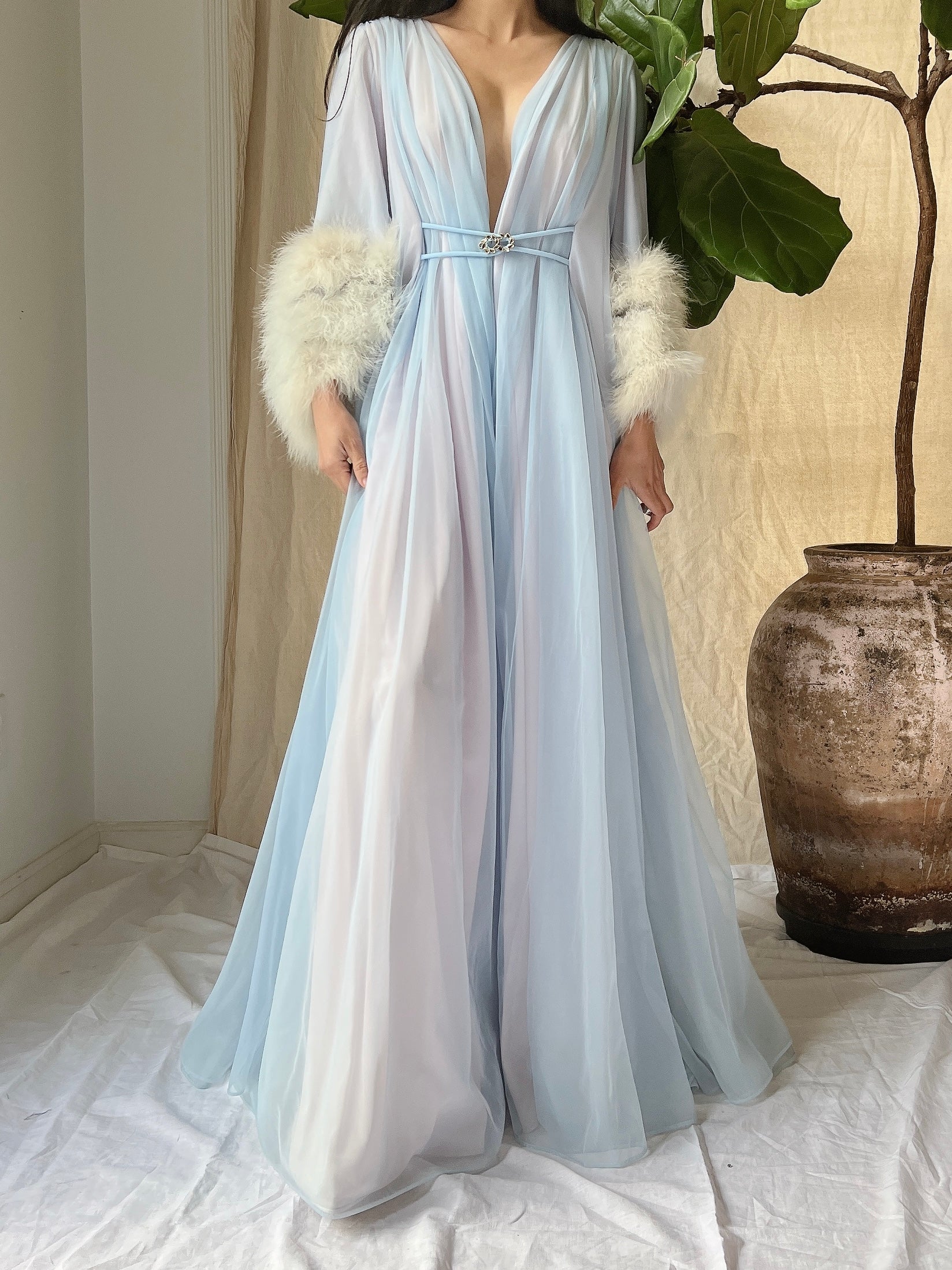 1950s Claire Sandra Lucie Ann Nylon Feather Robe - OSFM