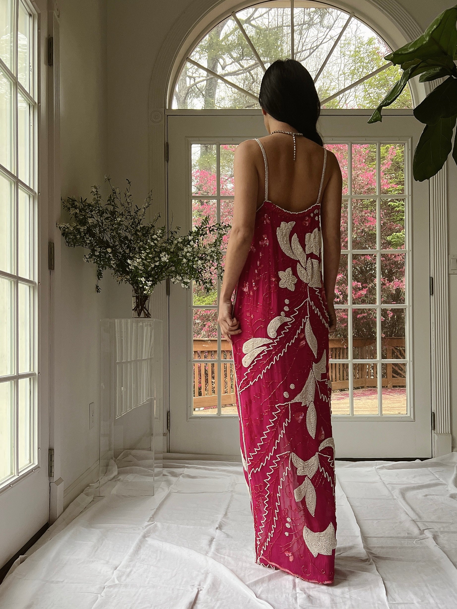 Vintage Seed Pearl Silk Hi-Low Dress - S-L