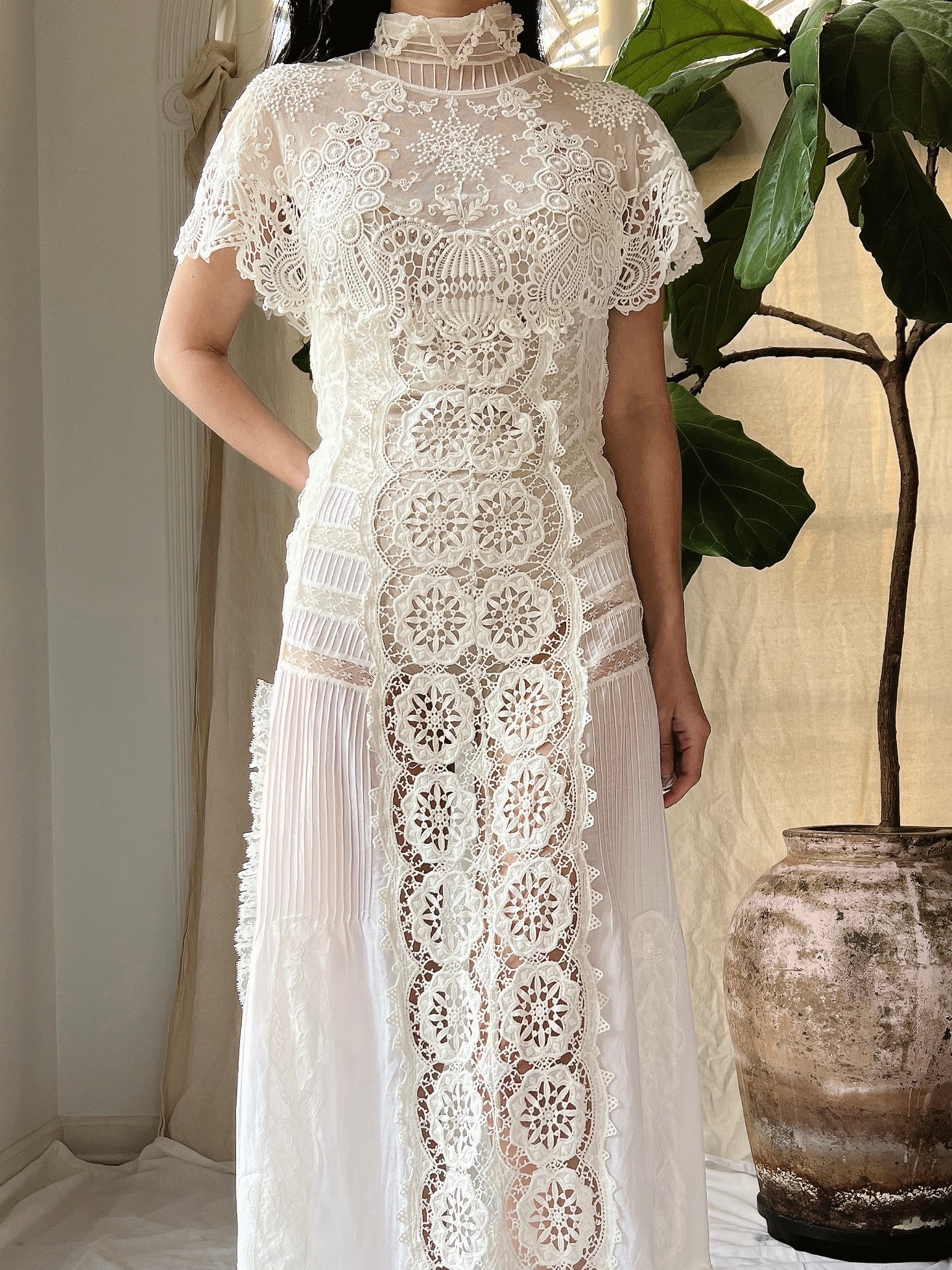 Vintage Victorian Inspired Silk and Cotton Dress - S/M
