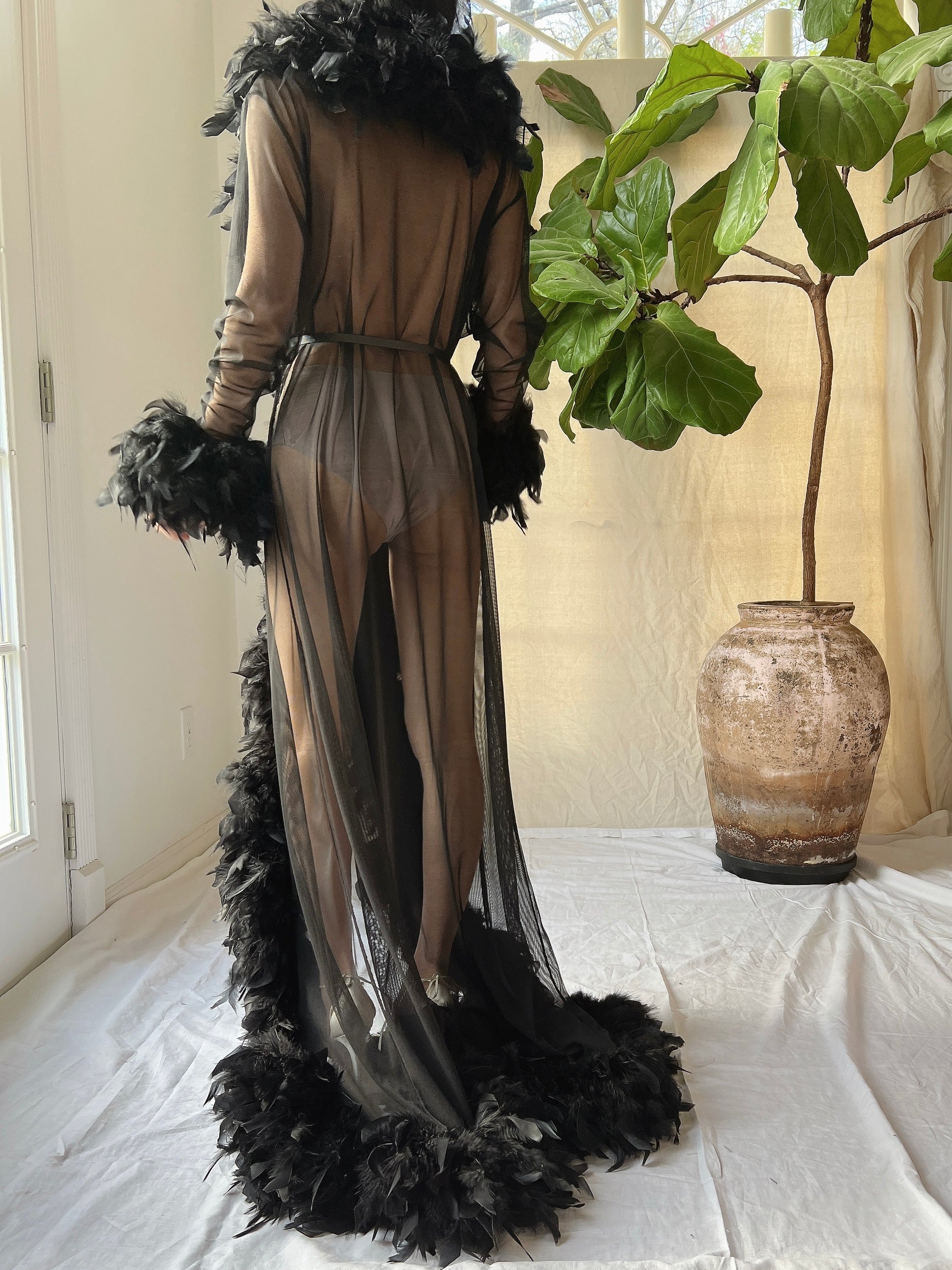 Vintage Black Feather Robe - OSFM