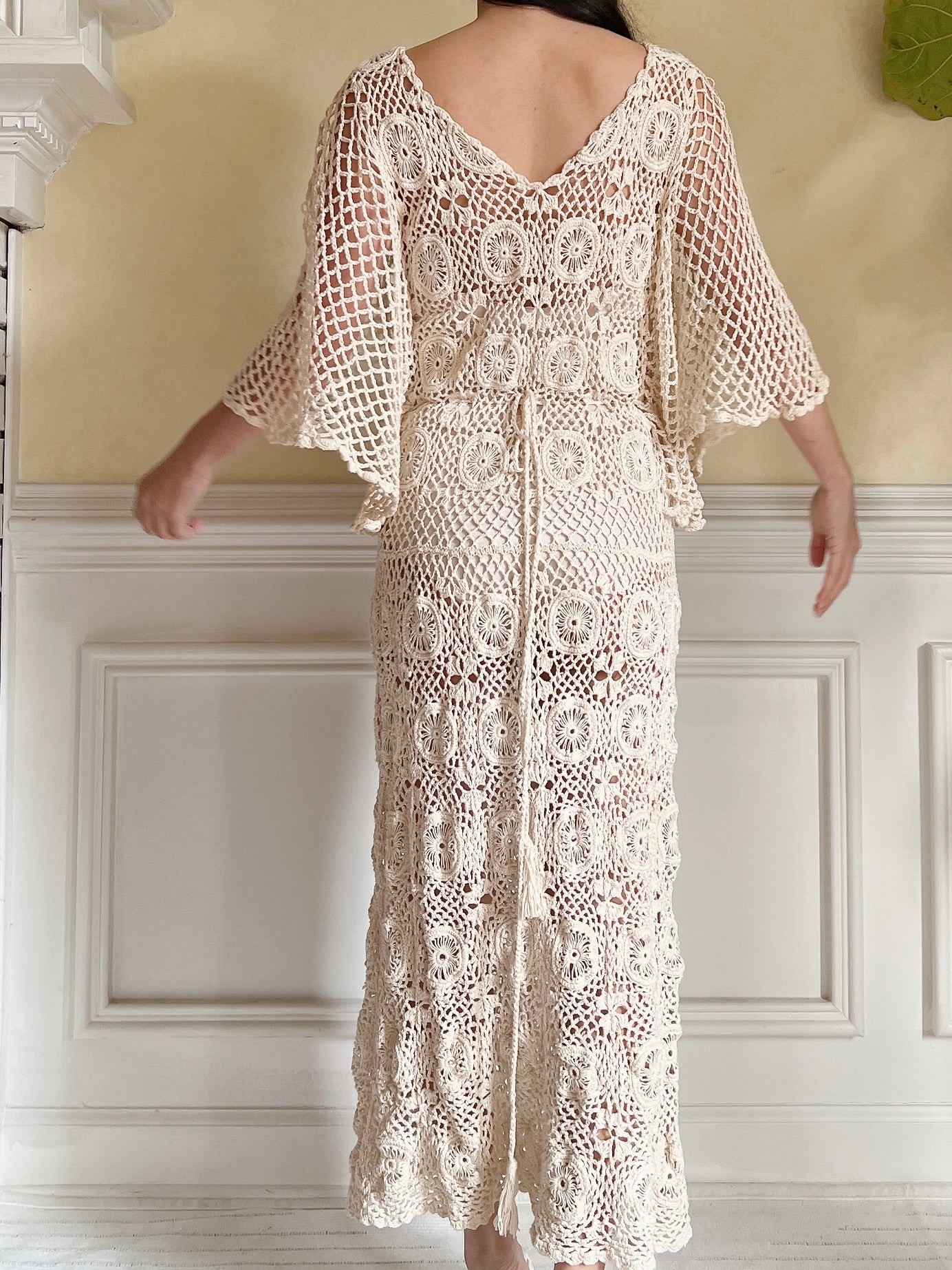 Vintage Beige Crochet Dress - S-L