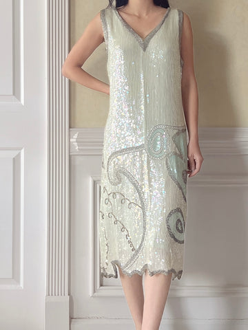 Vintage Sequins Mint Dress - S