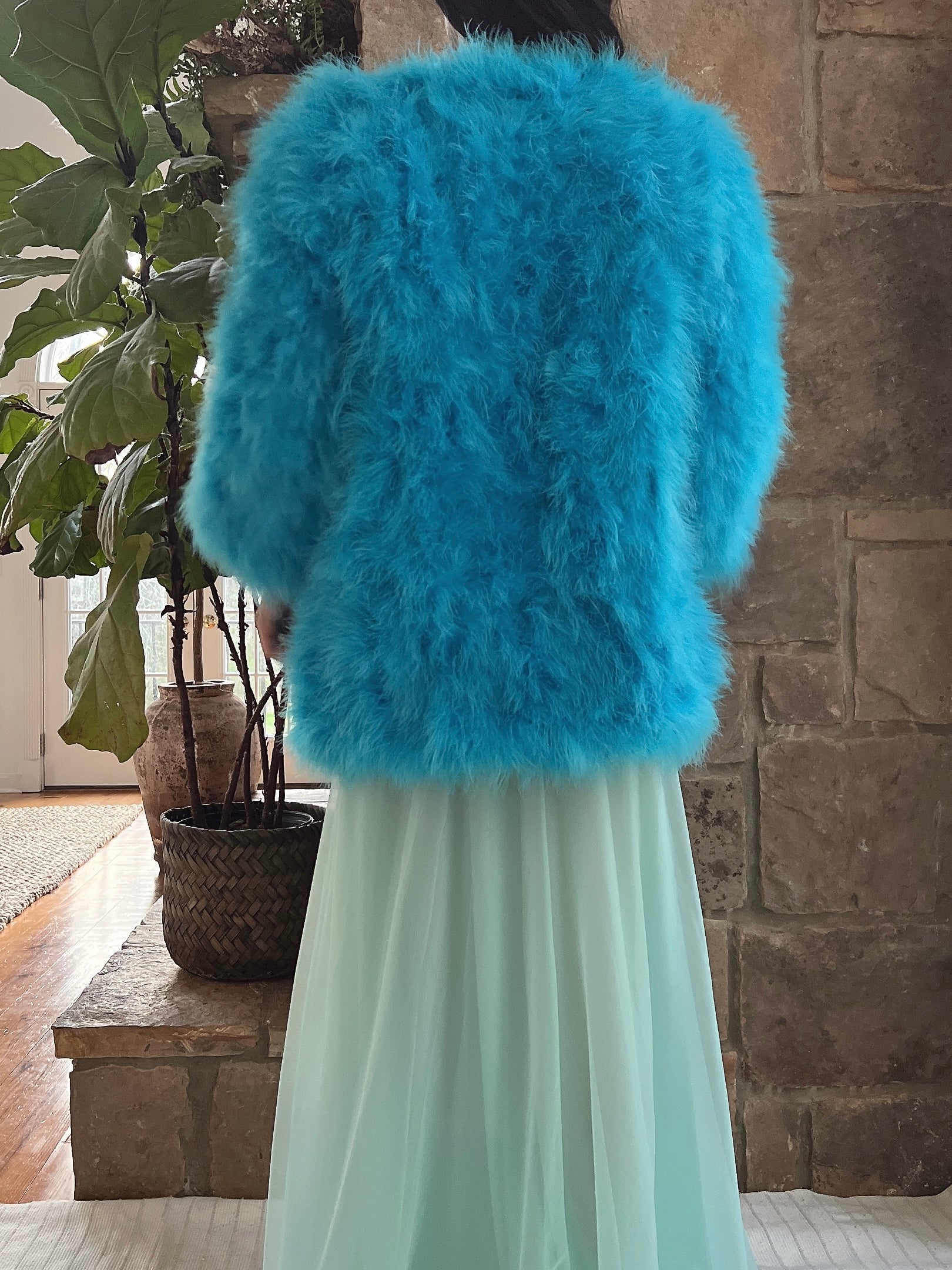 Vintage Aqua Feather Jacket - S