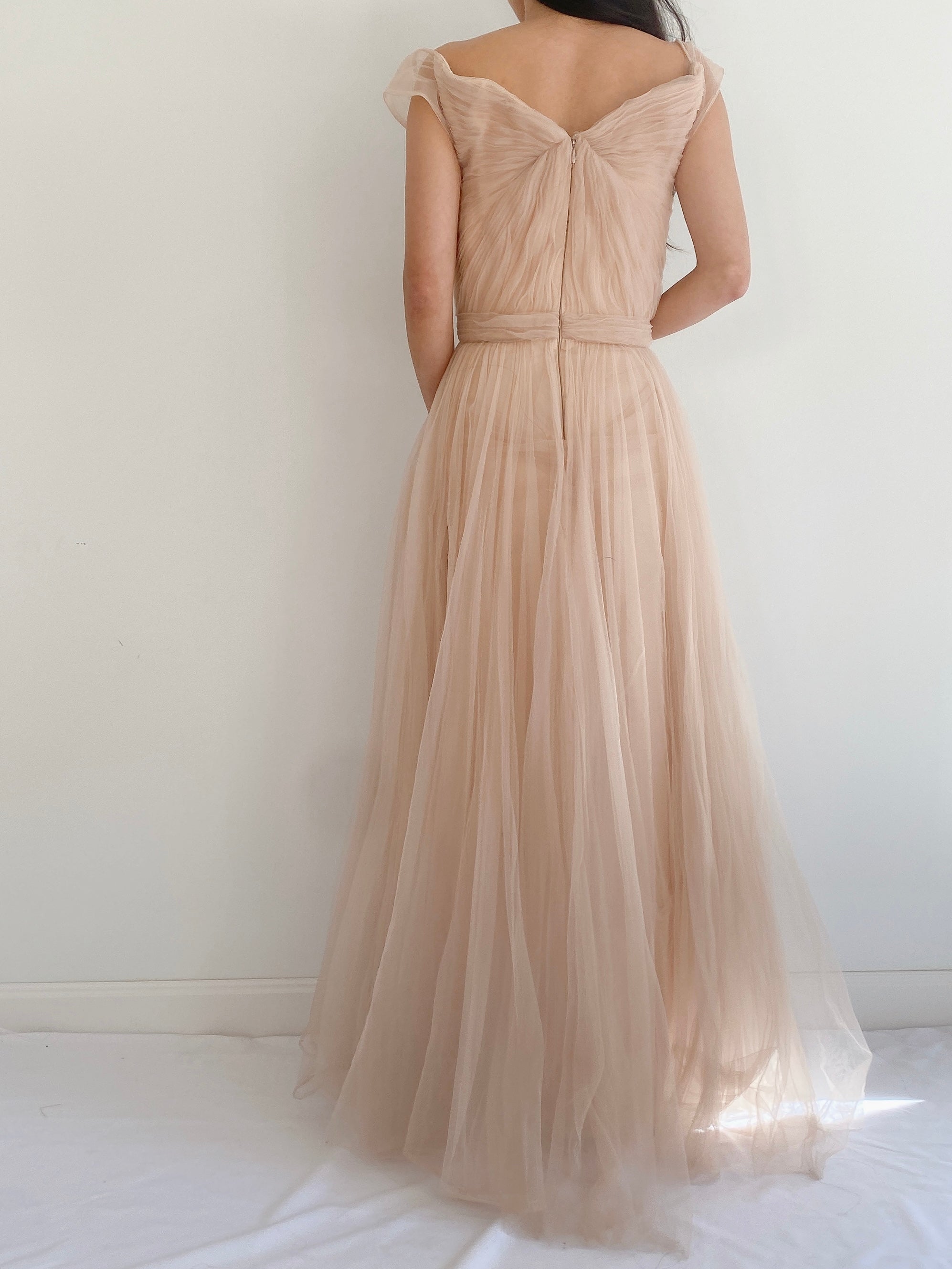 Nude Reem Acra Tulle Gown - S