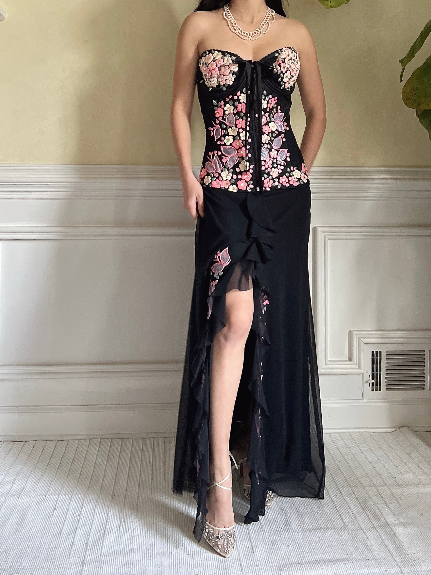 Vintage Painted Floral Dress - S-M
