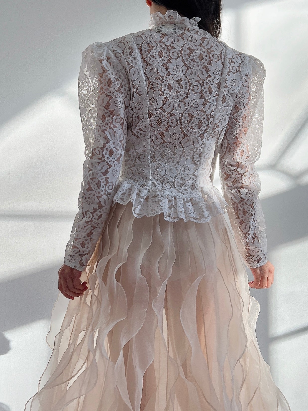 Vintage Mutton Sleeve Lace Top - S