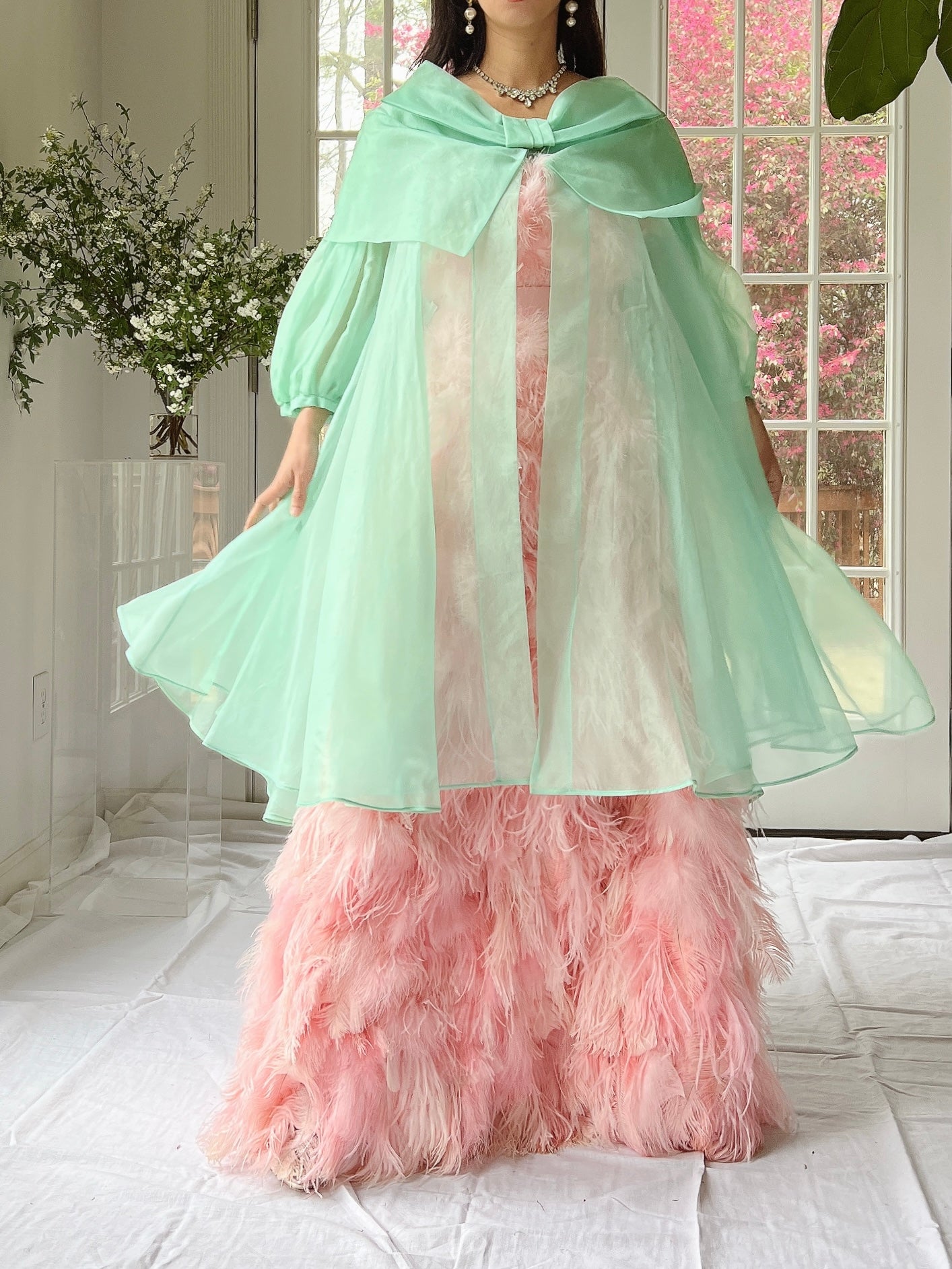 1960s Silk Chiffon Puff Sleeves Duster - OSFM