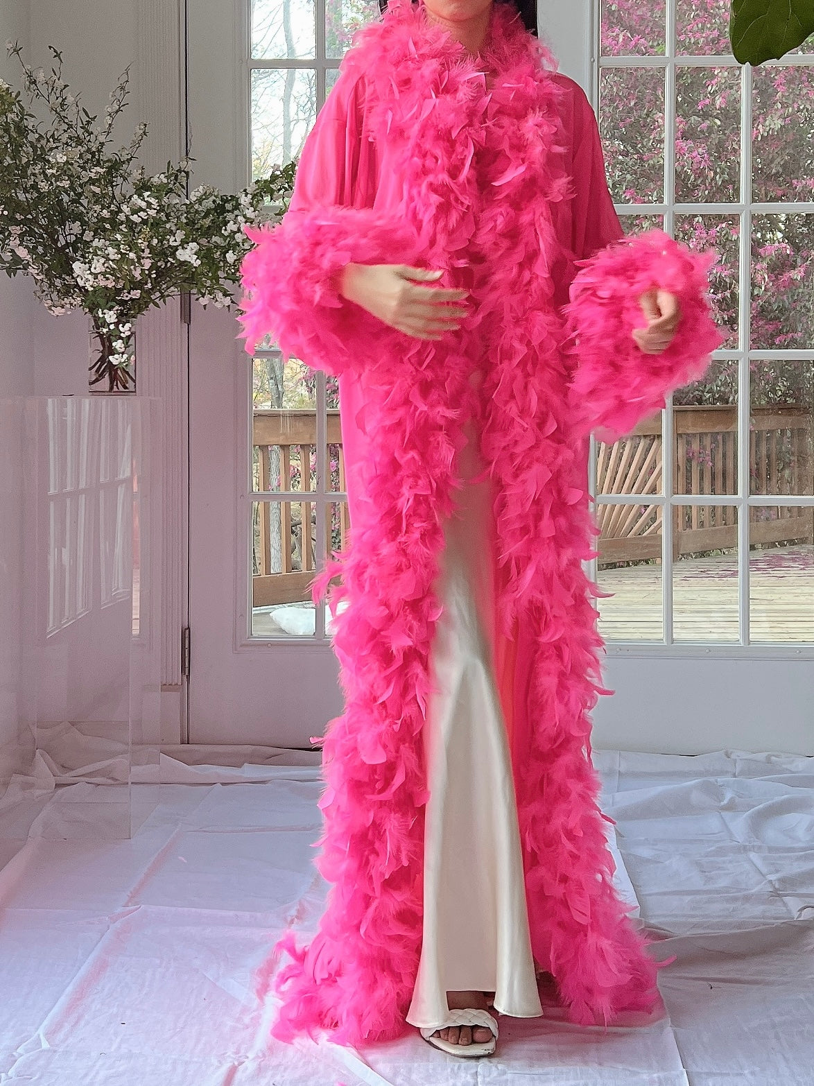 Vintage Hot Pink Feather Robe - OSFM
