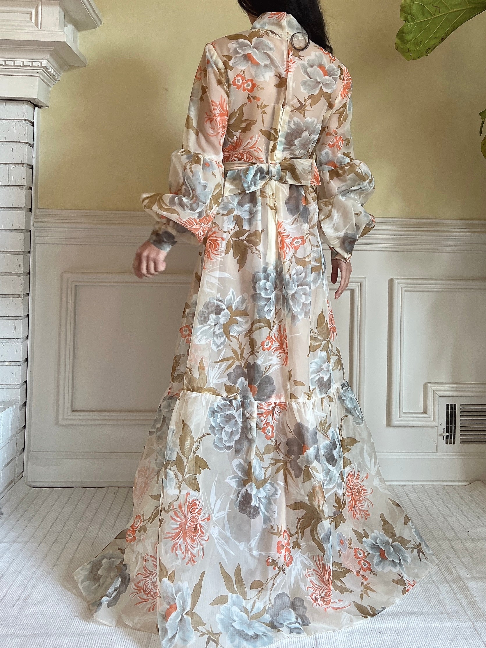 Vintage Puff Sleeve Floral Dress - S/M