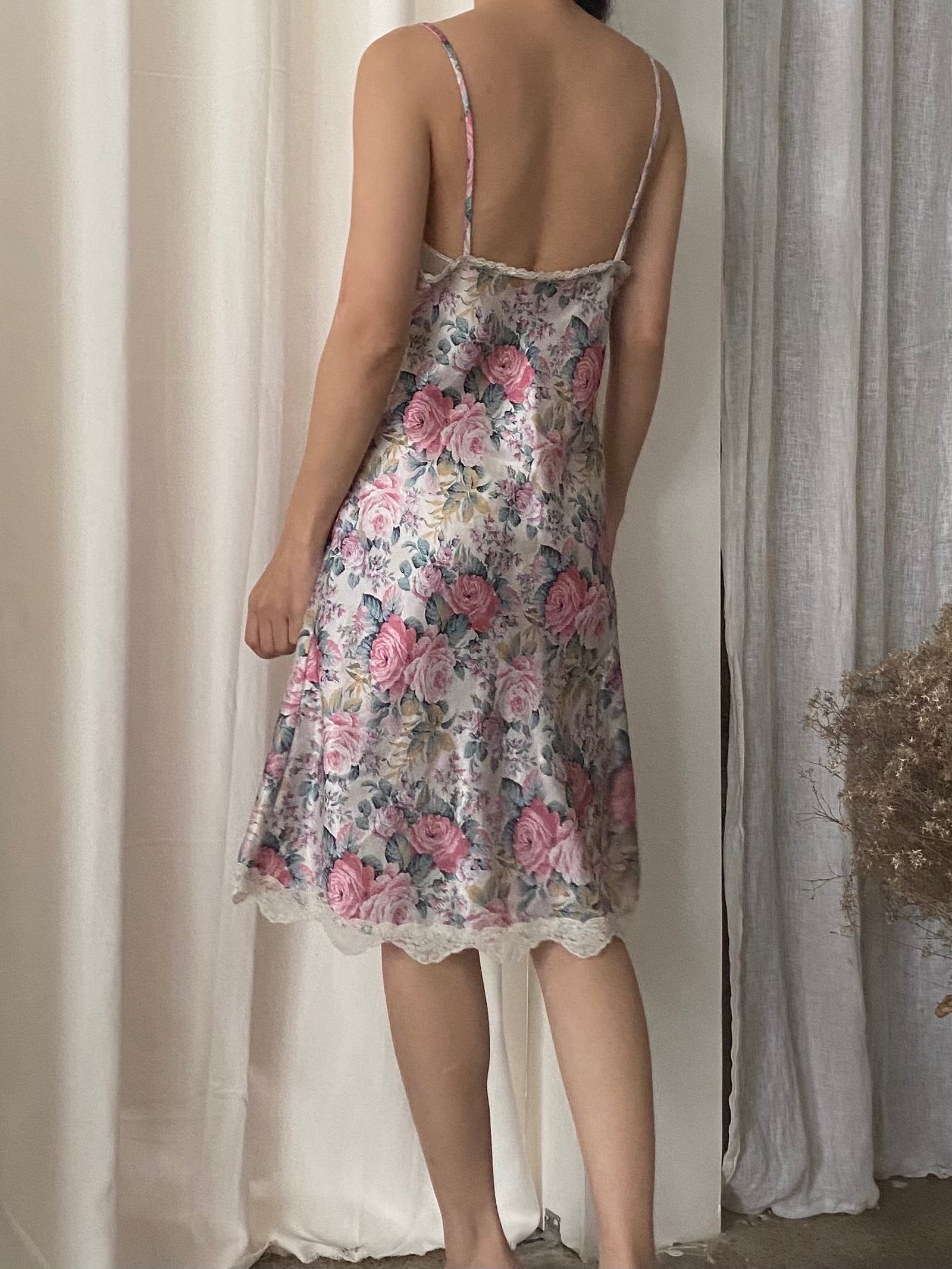 1980s Floral Slip Dress - M