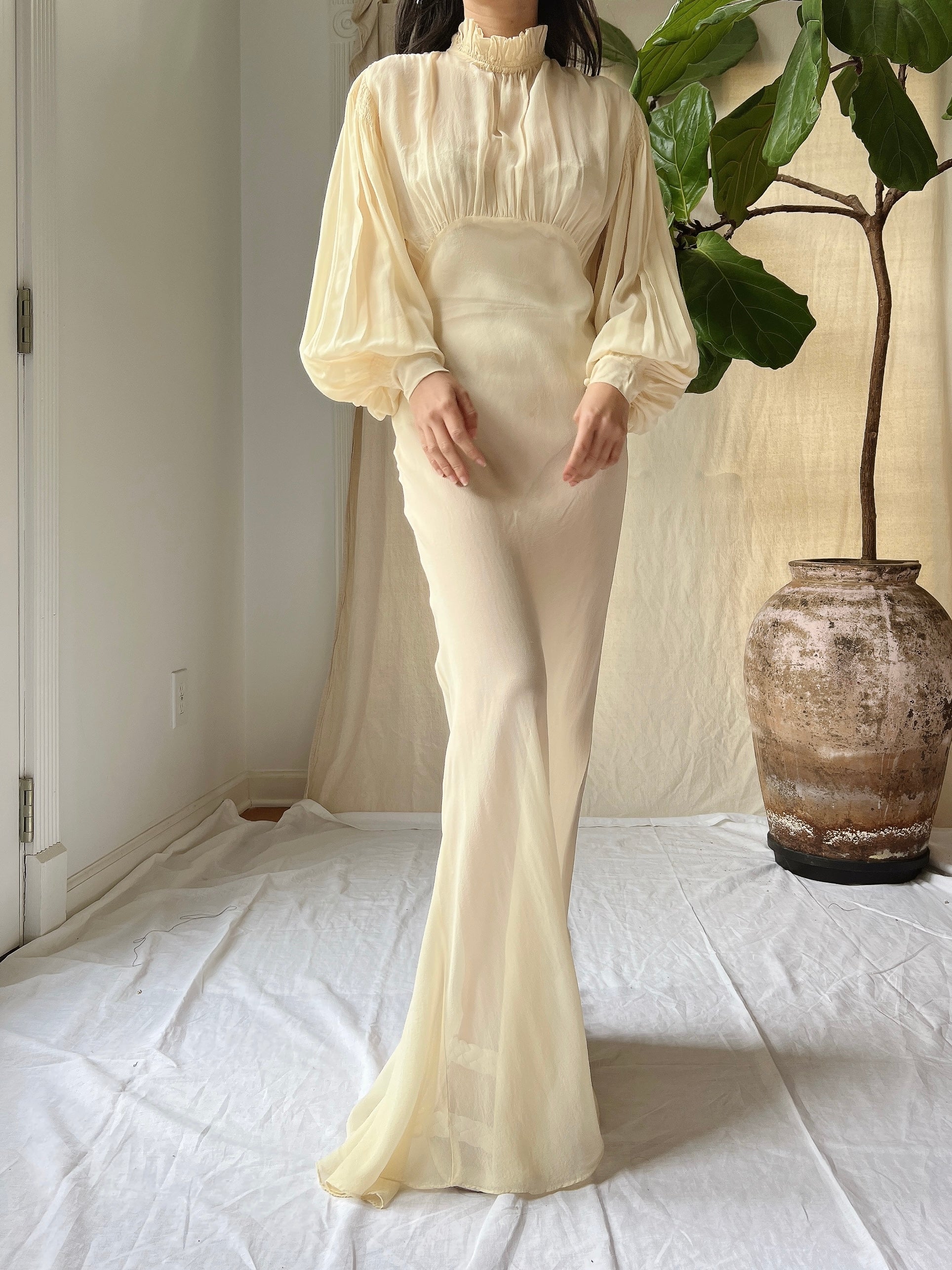 1930s Silk Chiffon Gown - S