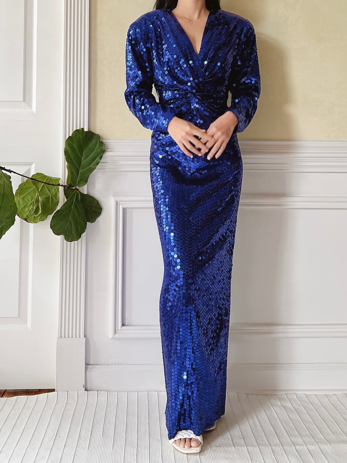 Vintage Electric Blue Sequins Gown - S/M