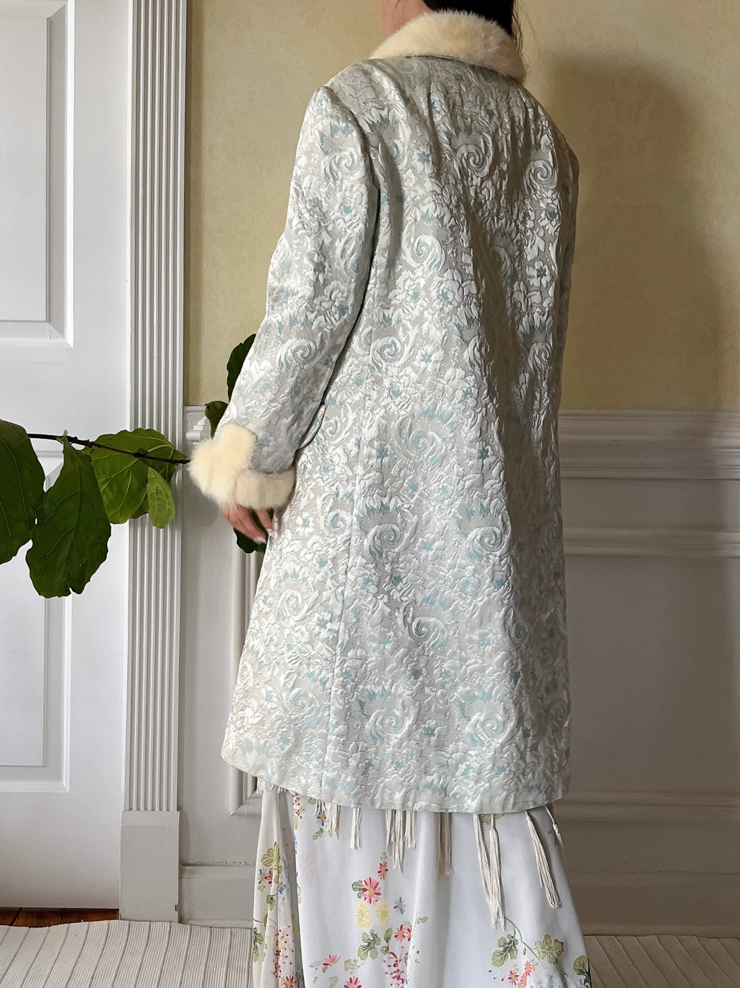 1960s Light Blue Brocade Jacket - S