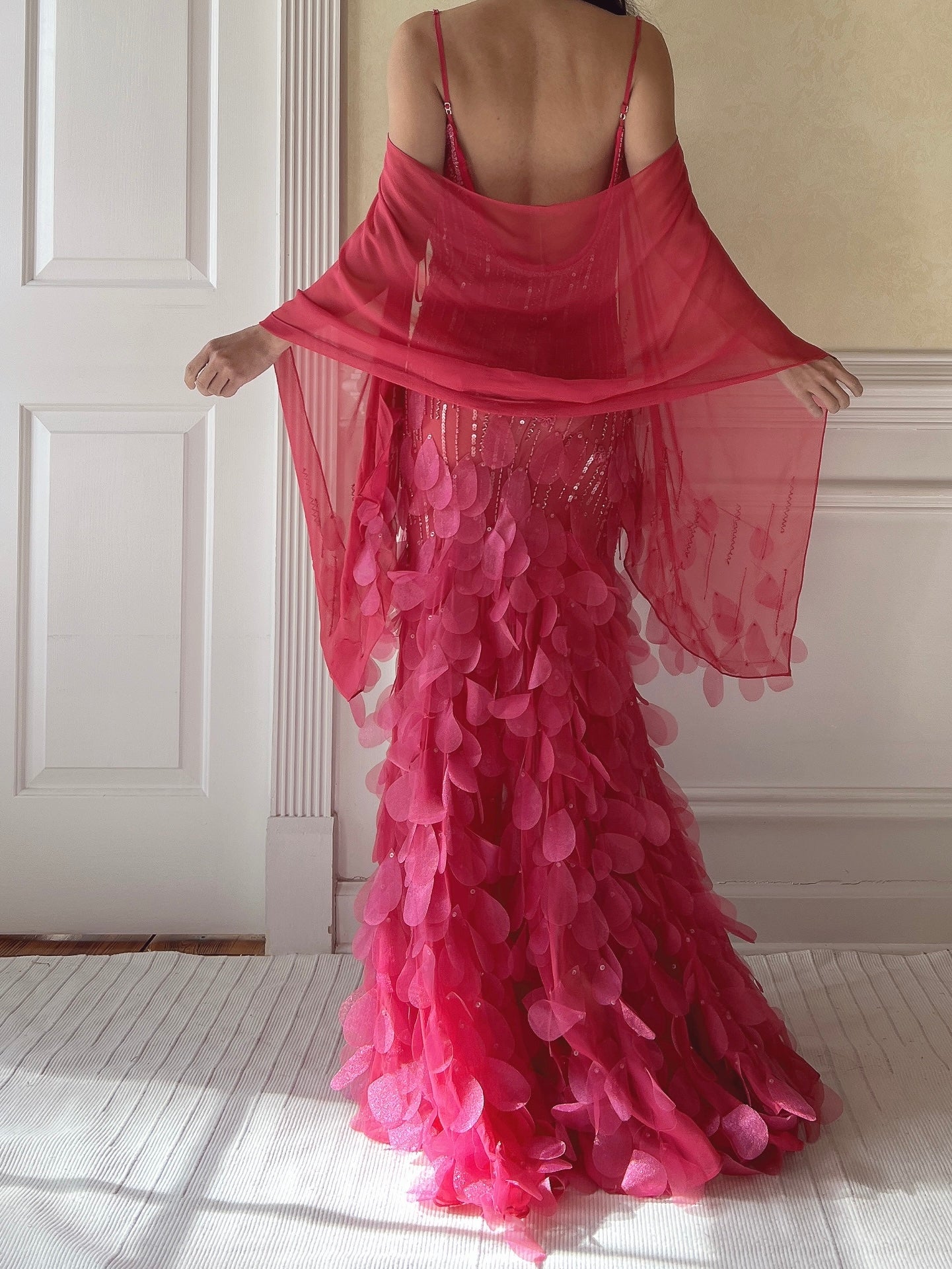 Vintage Hot Pink Silk Petal Gown - XS/S