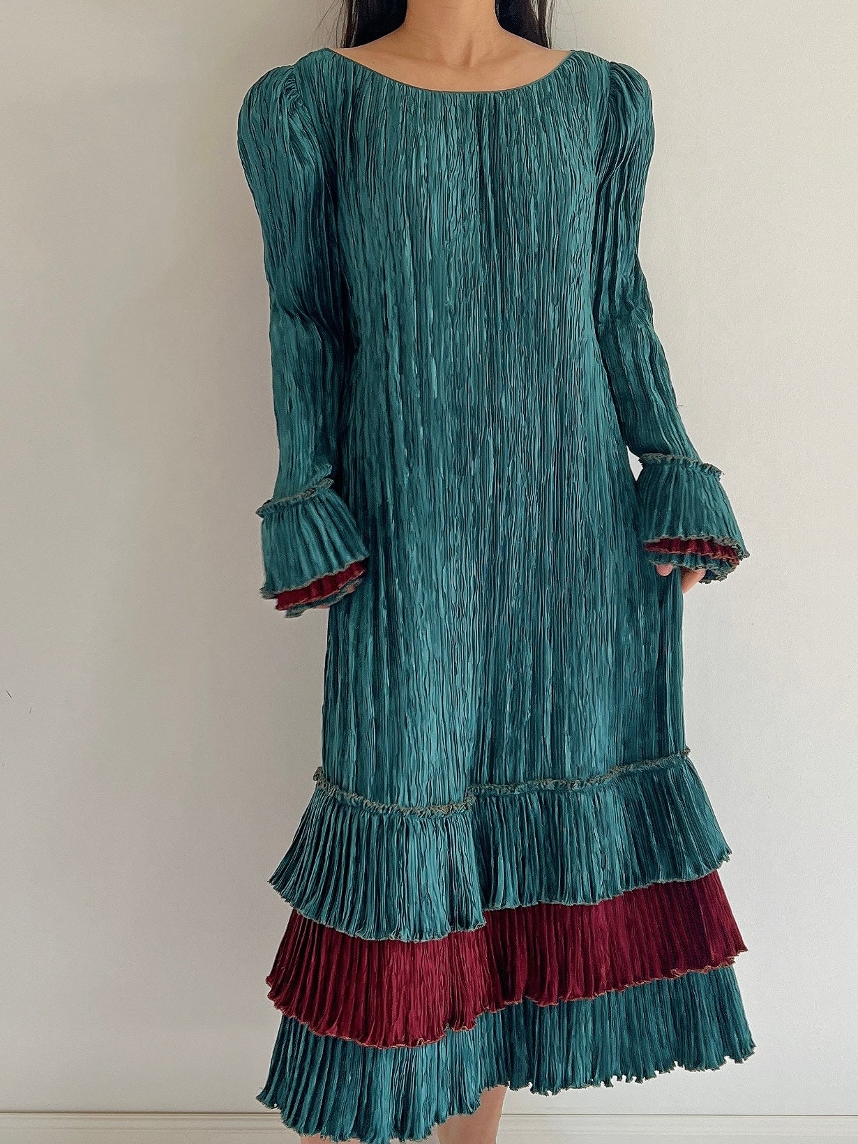Vintage Mary McFadden Teal Layered Dress - M/L