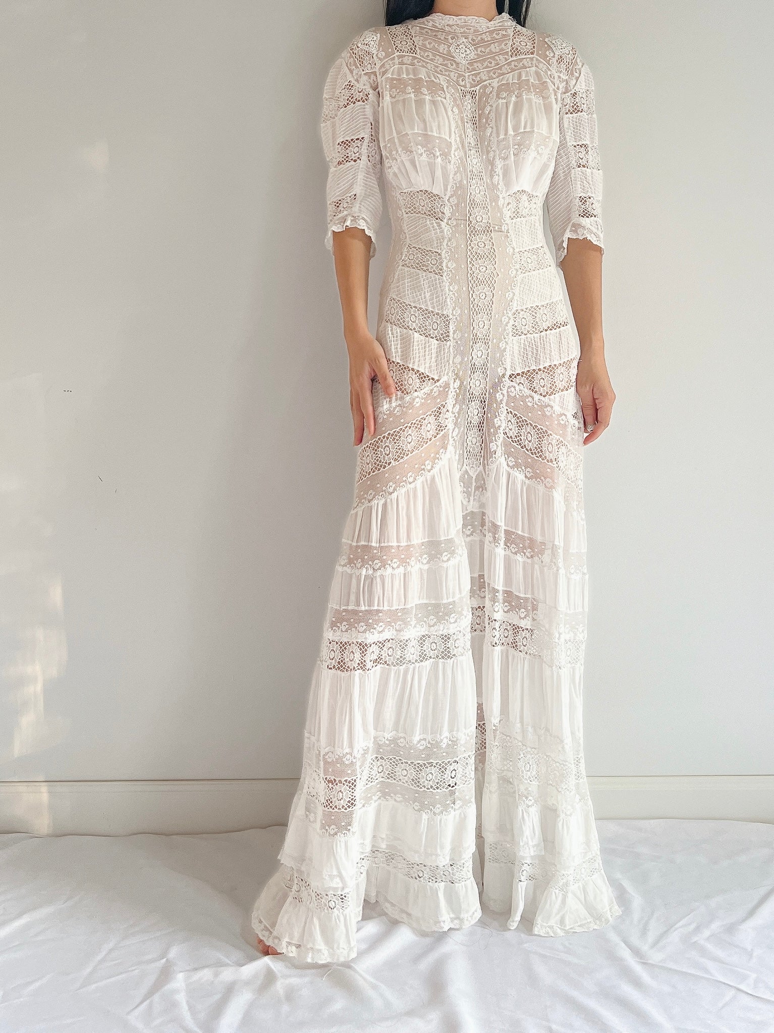RESERVED Antique Lace Detail Batiste Dress - XS/S