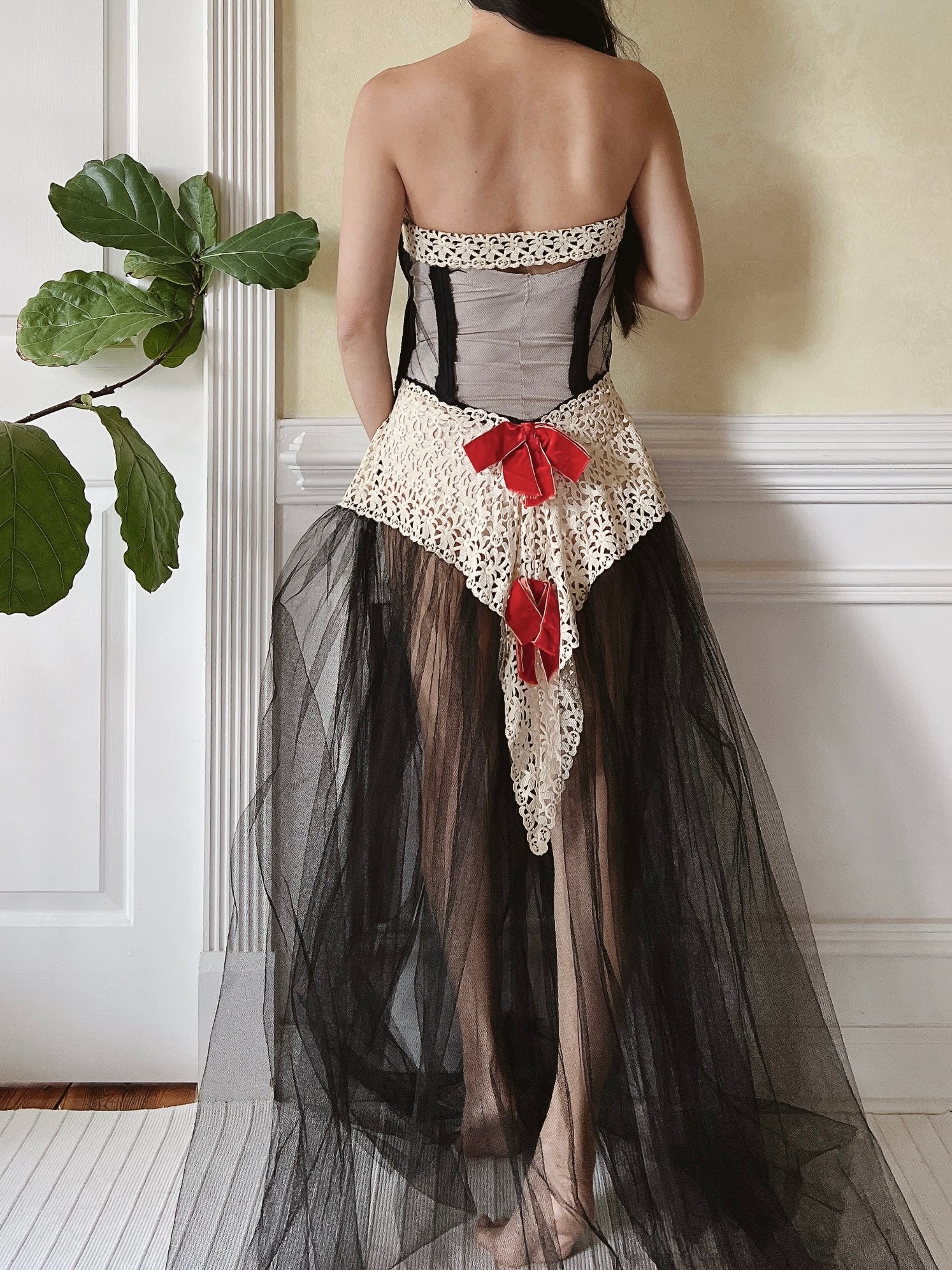 1950s Black Sheer Tulle Dress - S