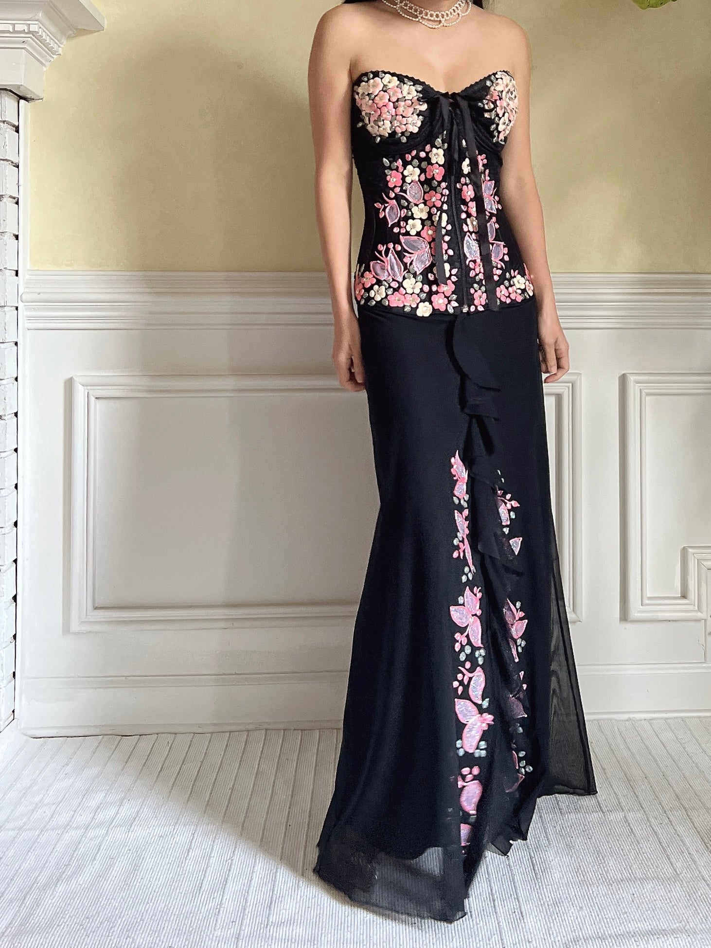 Vintage Painted Floral Dress - S-M