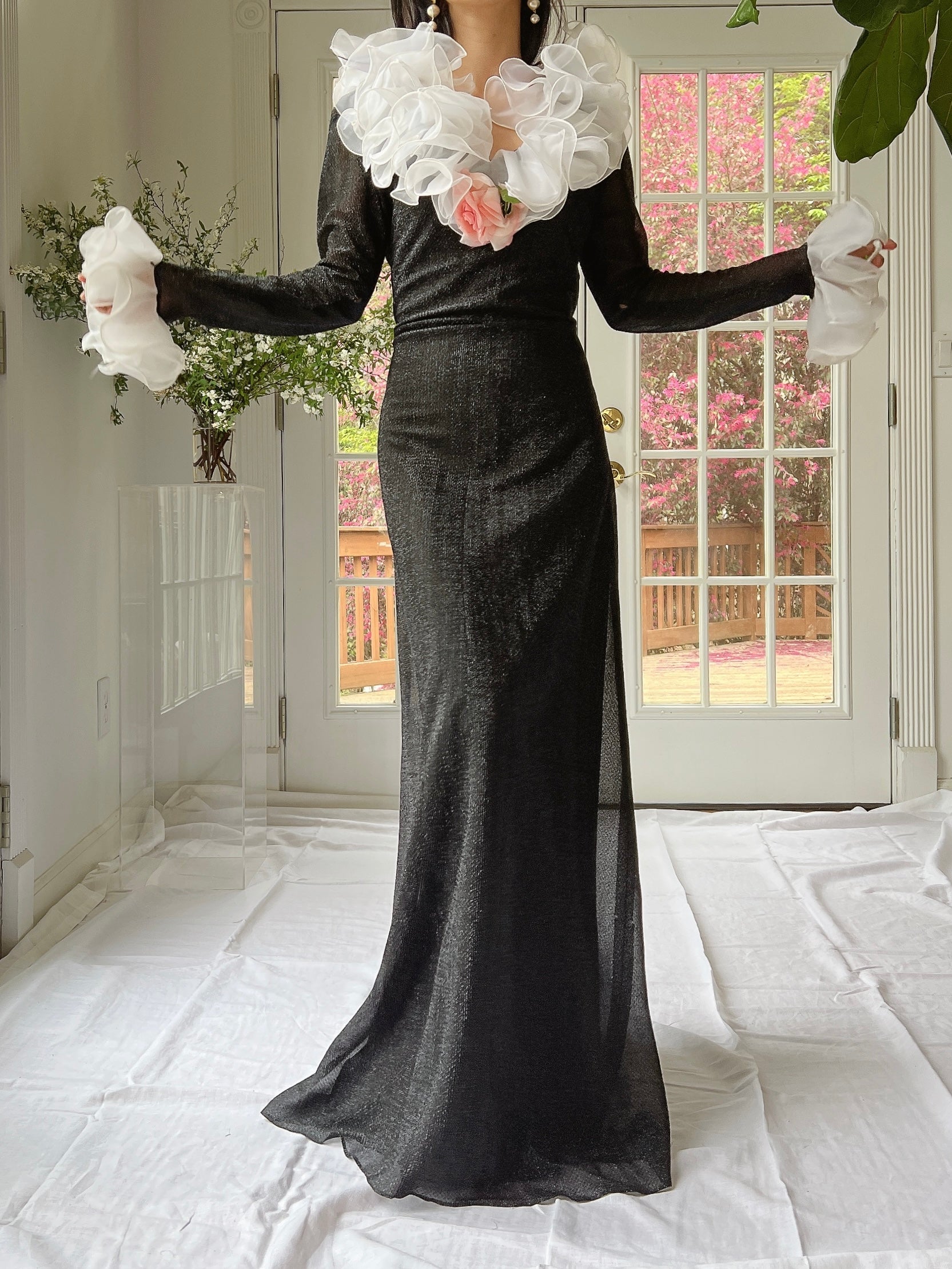 1970s Lurex Ruffle Gown - M