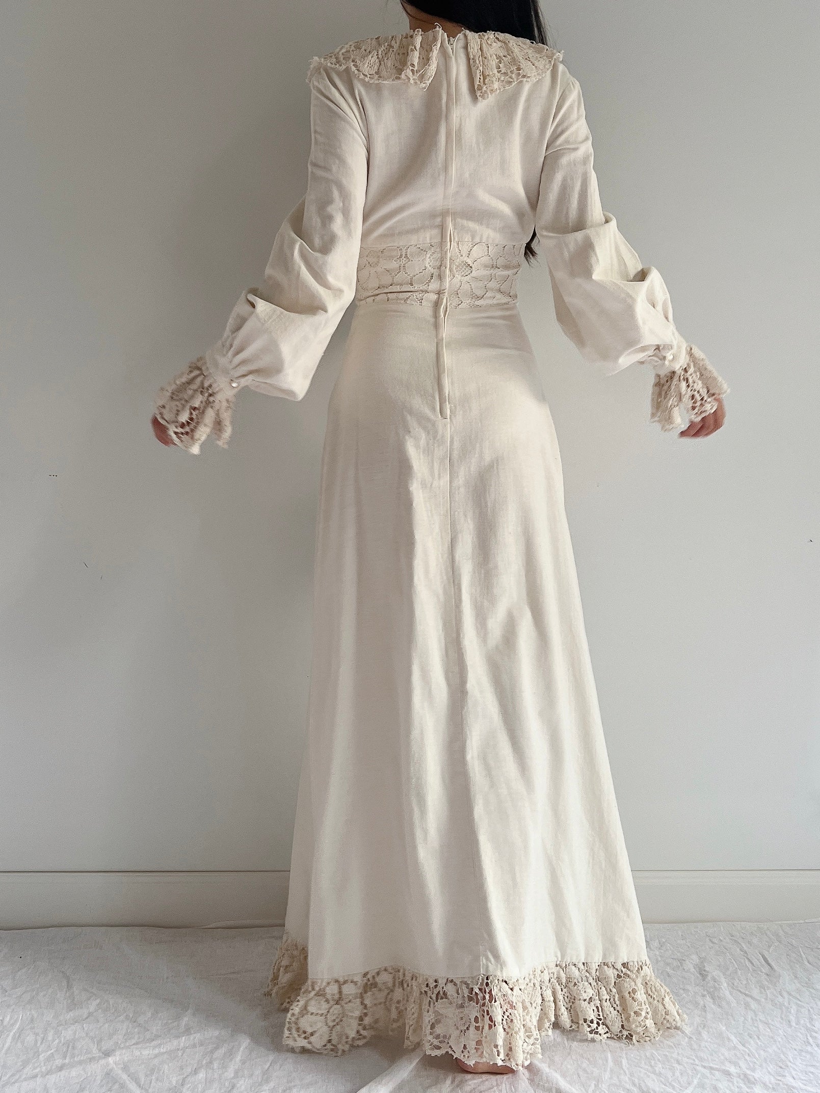 Vintage Linen Poet Sleeve Dress - XS
