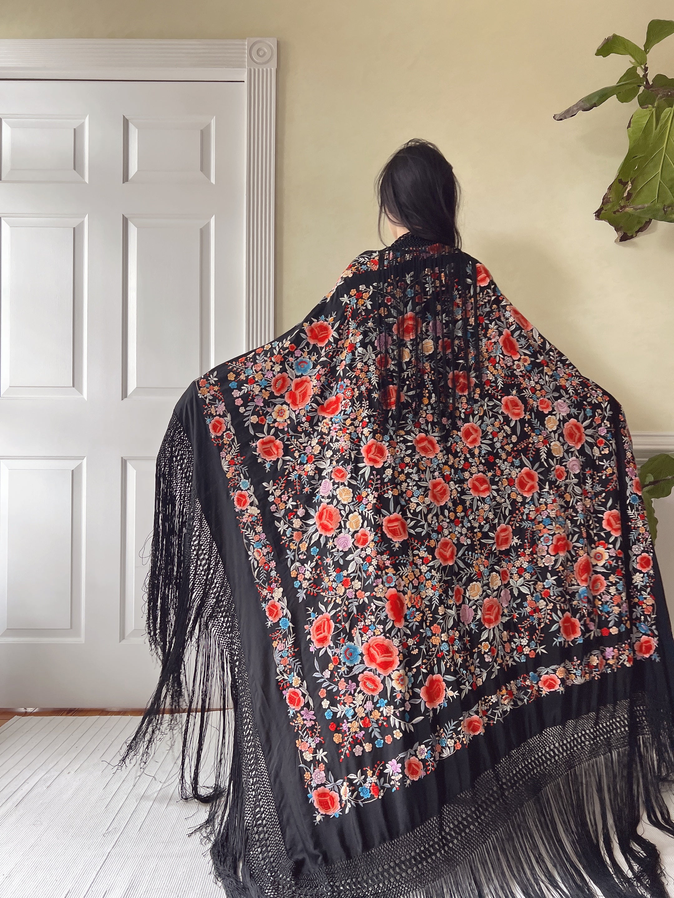 Antique Silk Embroidered Shawl - OSFA