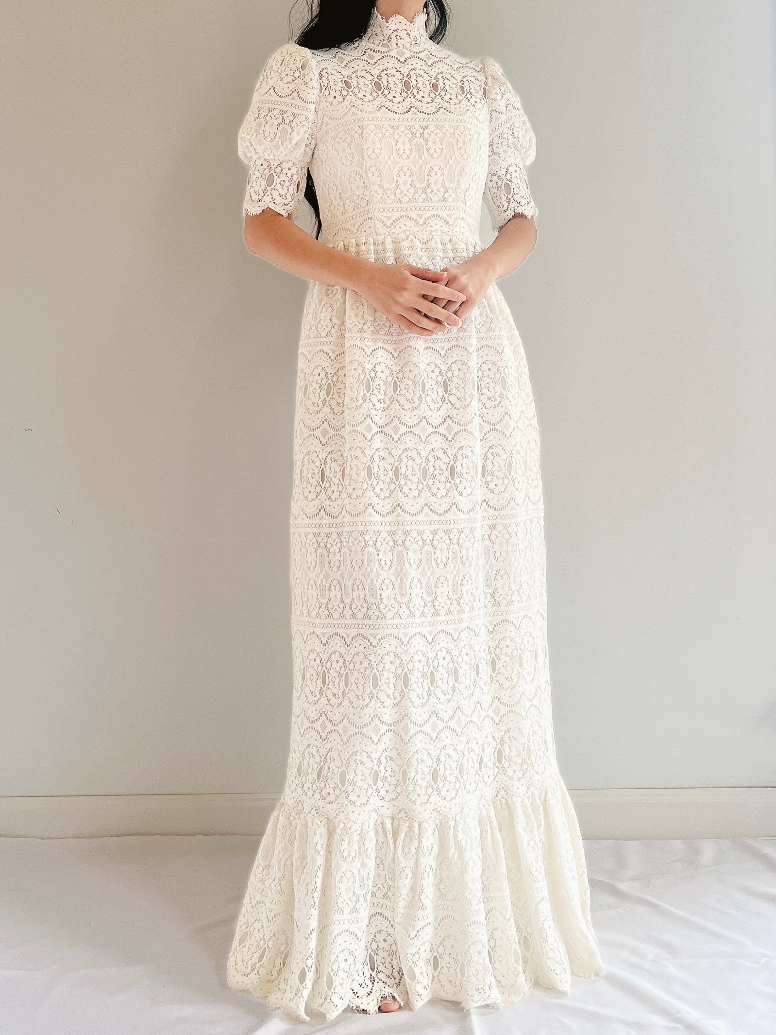 Vintage Puff Sleeve Lace Dress - XS
