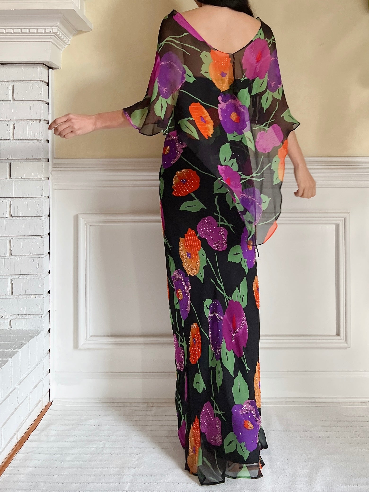 Vintage Silk Floral Cape and Dress - S/M