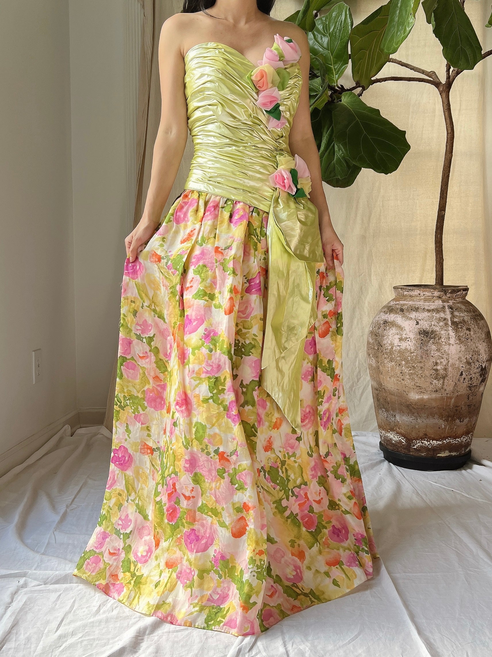 Vintage Silk Organza and Lurex Ruche Dress - M